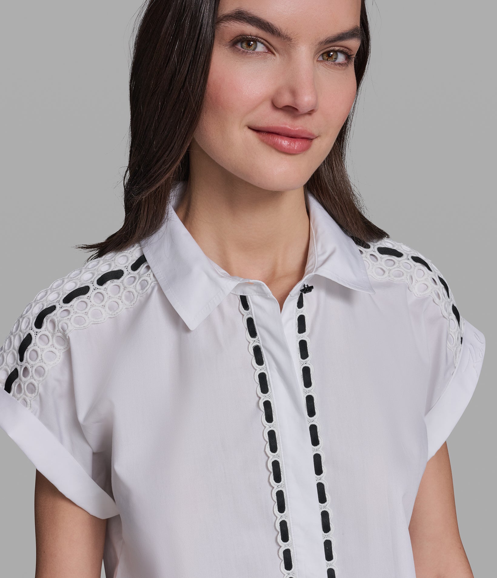 SHORT SLEEVE SHIRT WITH EYELET TRIM VIEW 6 | Styles Under $100 SHORT SLEEVE SHIRT WITH EYELET TRIM VIEW 6 | Styles Under $100