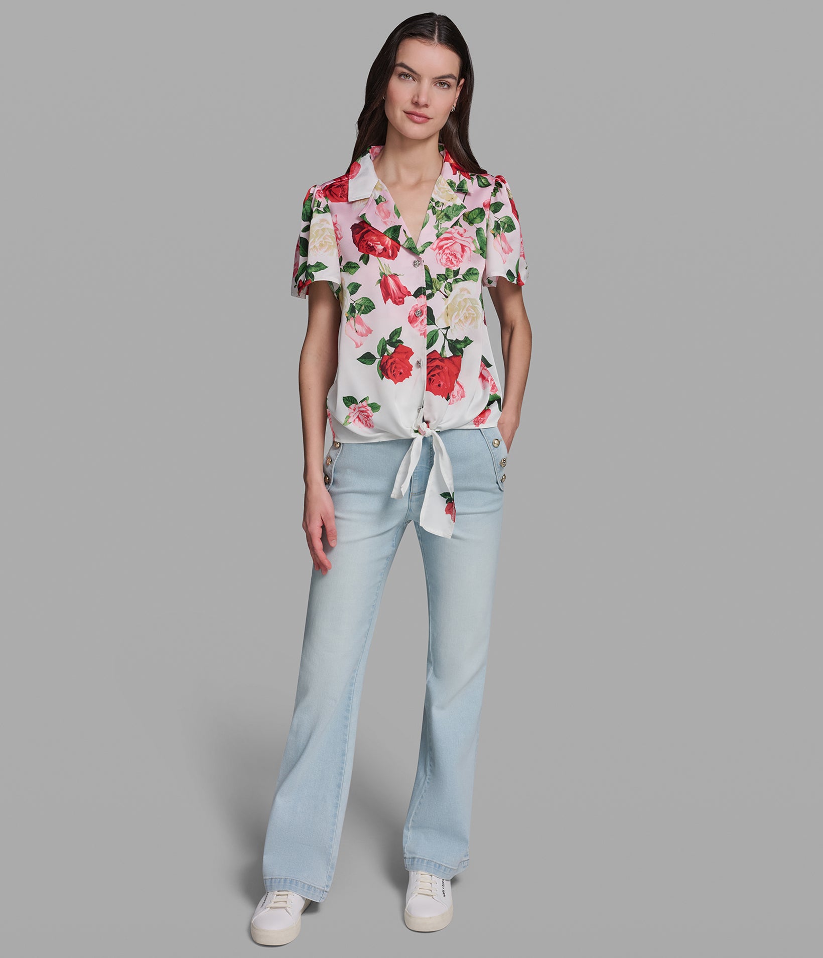 FLORAL PRINT FRONT TIE BLOUSE VIEW 4 | Styles Under $100 FLORAL PRINT FRONT TIE BLOUSE VIEW 4 | Styles Under $100