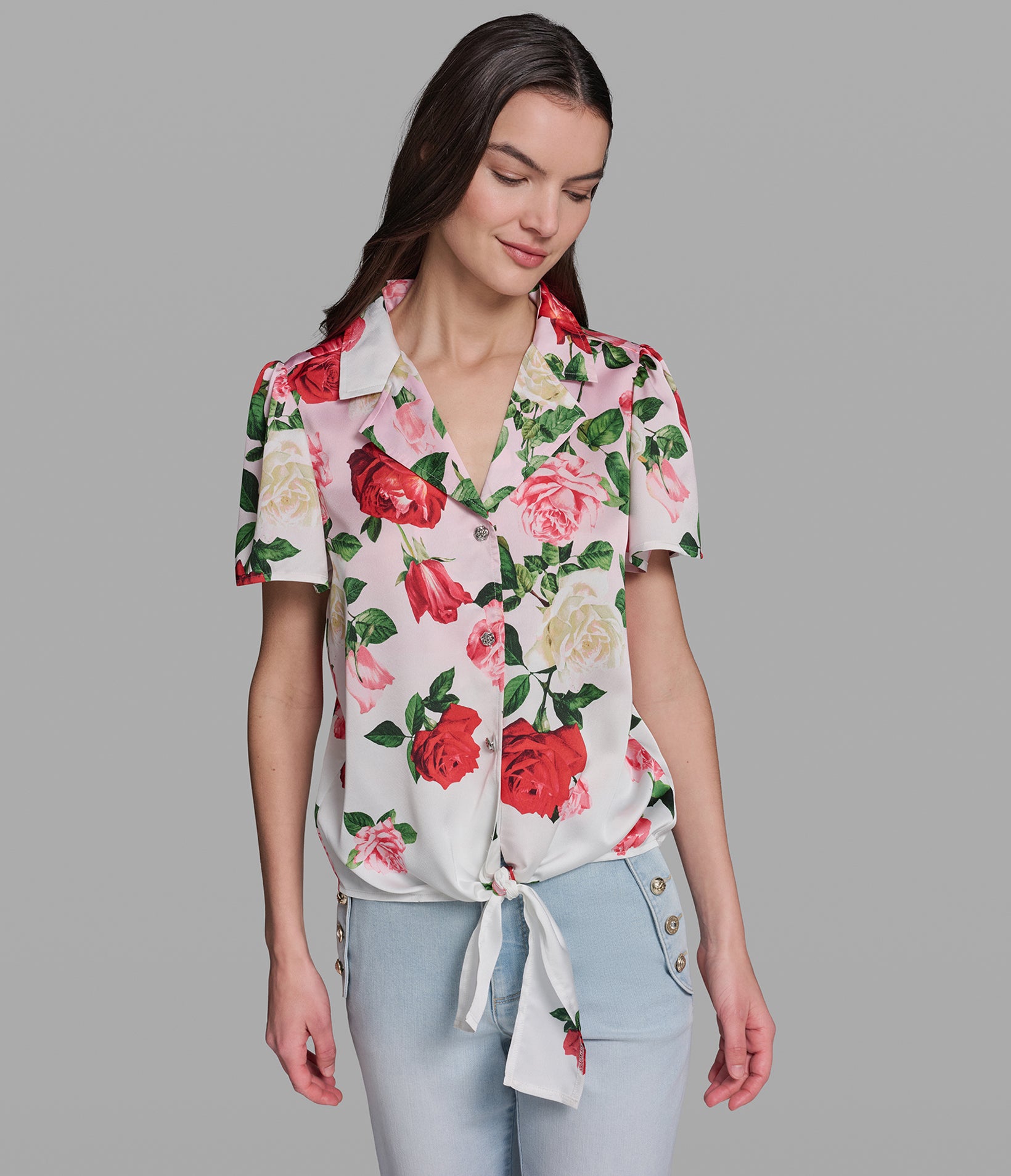 FLORAL PRINT FRONT TIE BLOUSE View 1 | Women's Sale FLORAL PRINT FRONT TIE BLOUSE View 1 | Women's Sale