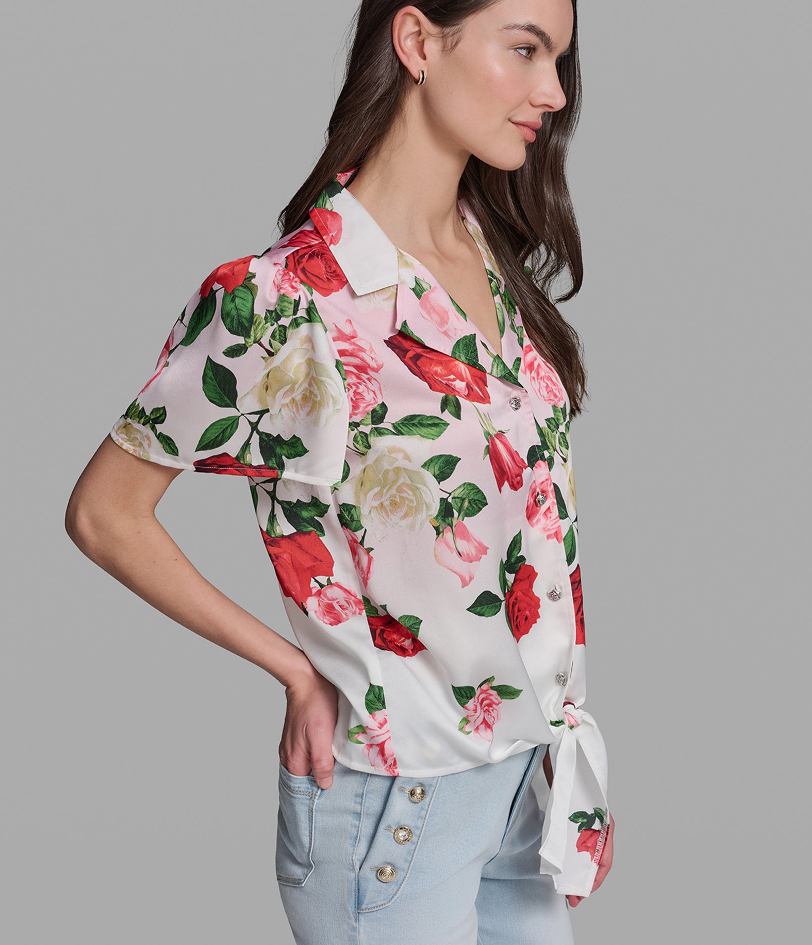 FLORAL PRINT FRONT TIE BLOUSE VIEW 3 | Styles Under $100 FLORAL PRINT FRONT TIE BLOUSE VIEW 3 | Styles Under $100
