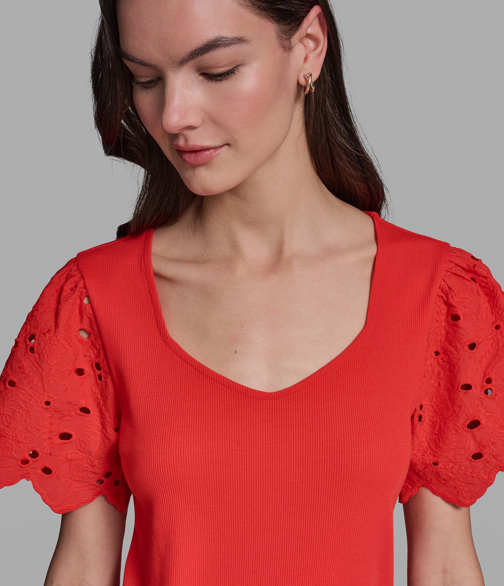 KNIT TOP WITH EYELET SLEEVES VIEW 6 KNIT TOP WITH EYELET SLEEVES VIEW 6
