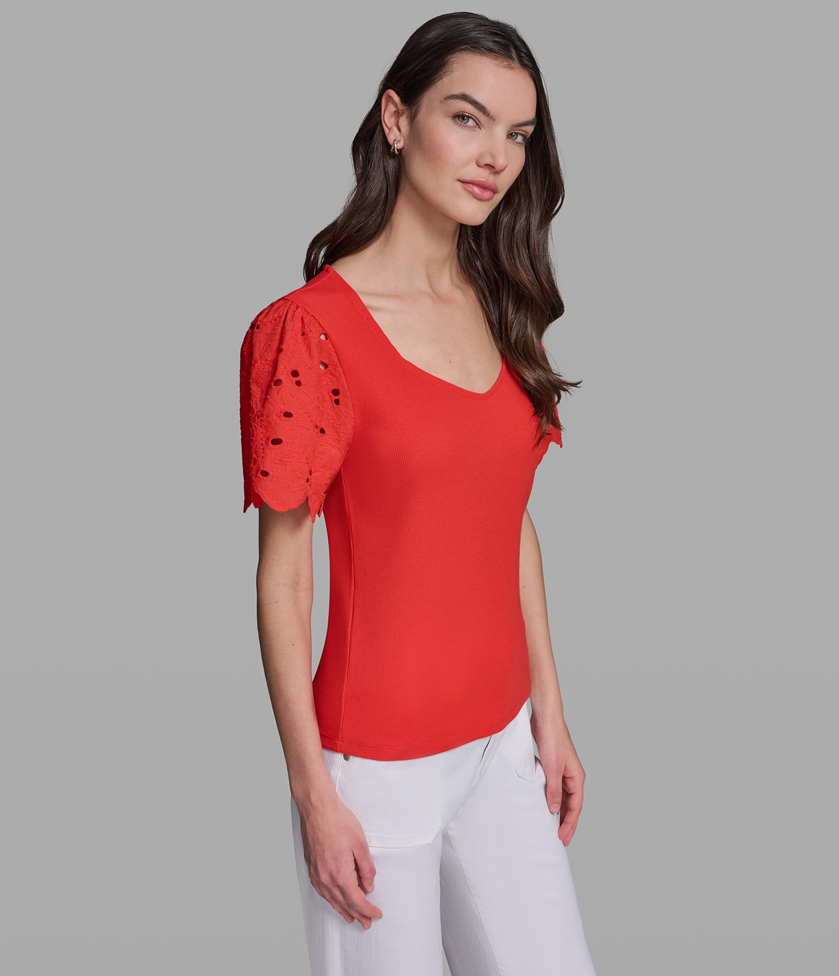 KNIT TOP WITH EYELET SLEEVES VIEW 3 KNIT TOP WITH EYELET SLEEVES VIEW 3