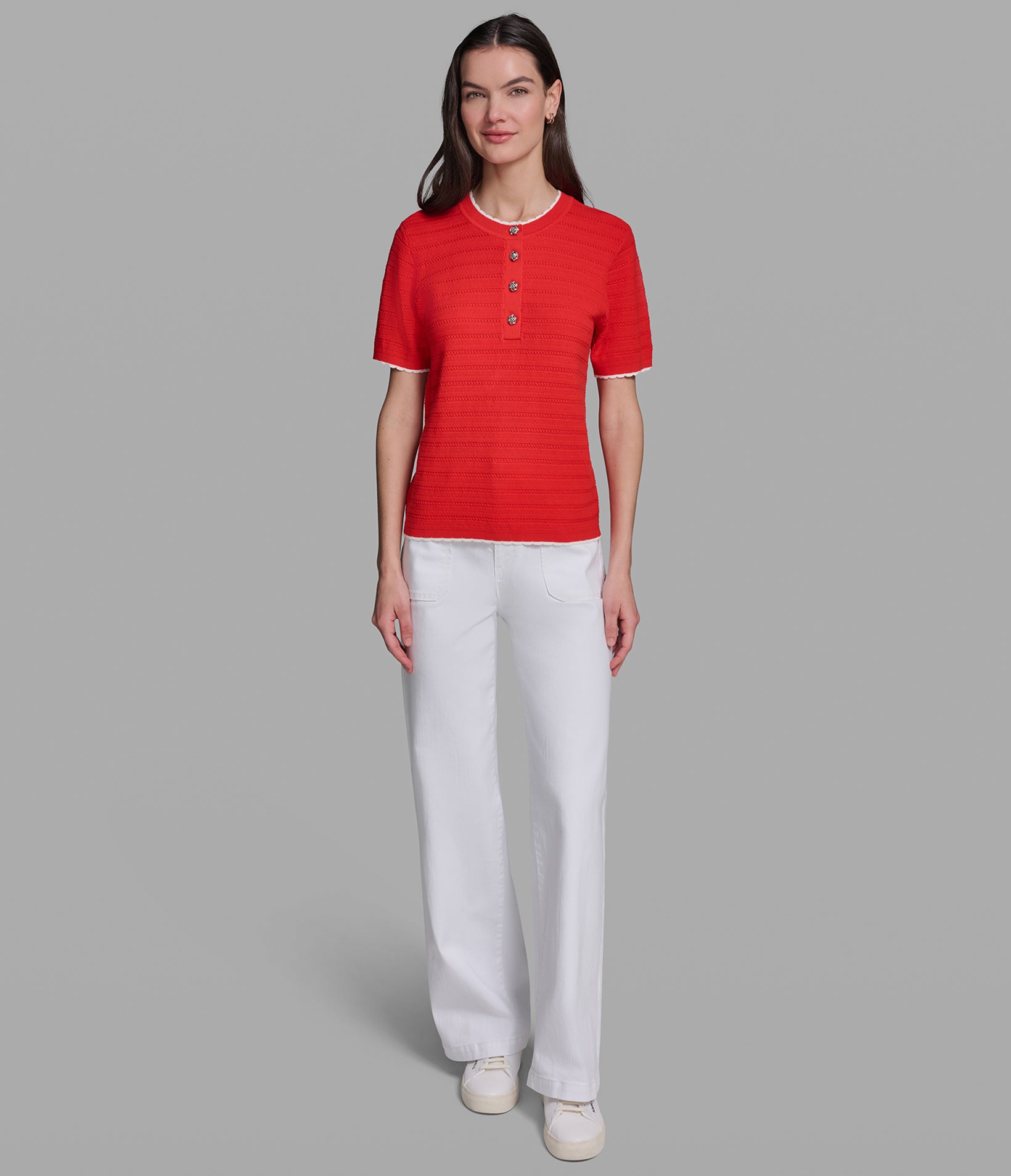SHORT SLEEVE CONTRAST COLLAR SWEATER VIEW 5 SHORT SLEEVE CONTRAST COLLAR SWEATER VIEW 5