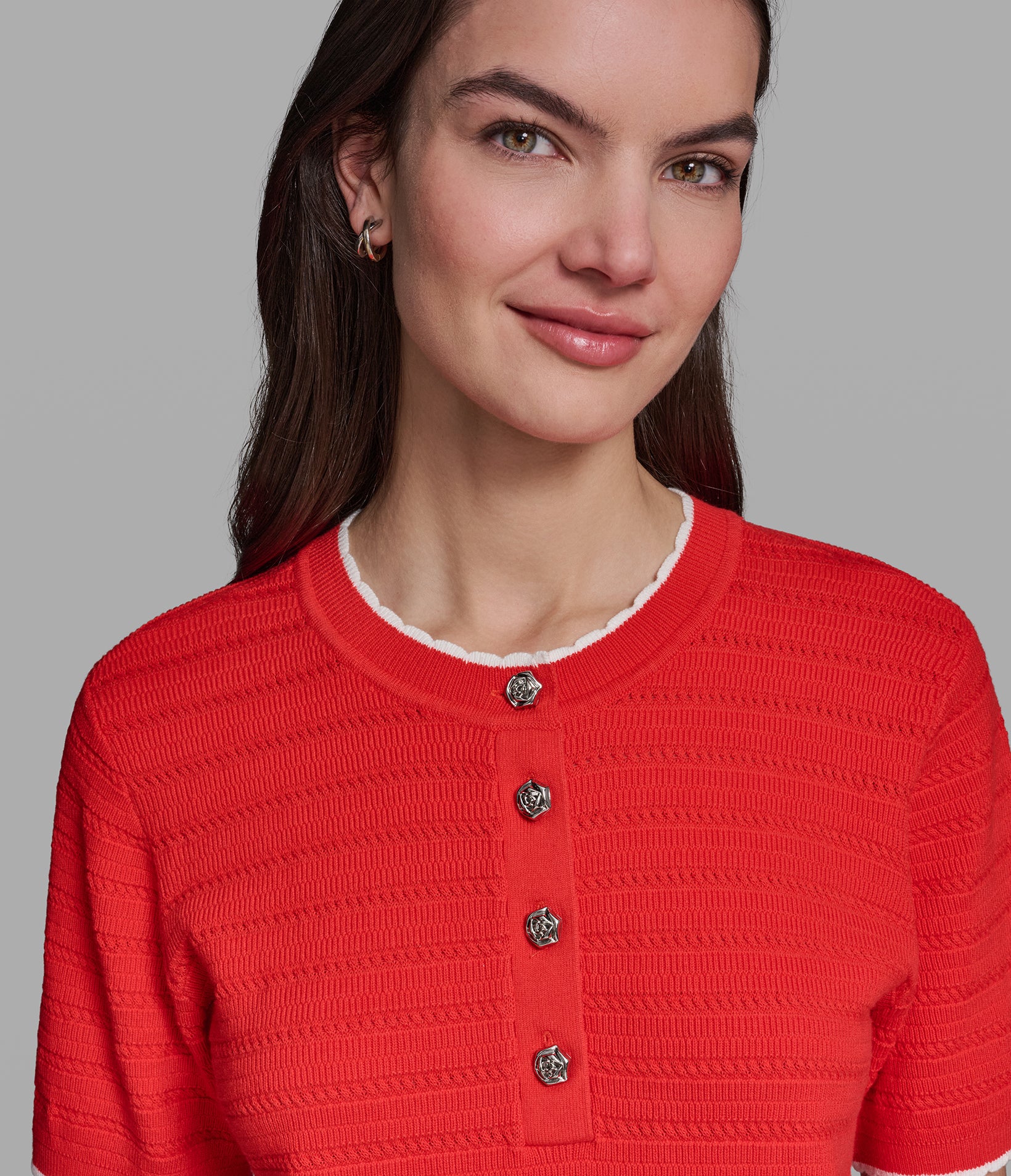 SHORT SLEEVE CONTRAST COLLAR SWEATER VIEW 1 SHORT SLEEVE CONTRAST COLLAR SWEATER VIEW 1