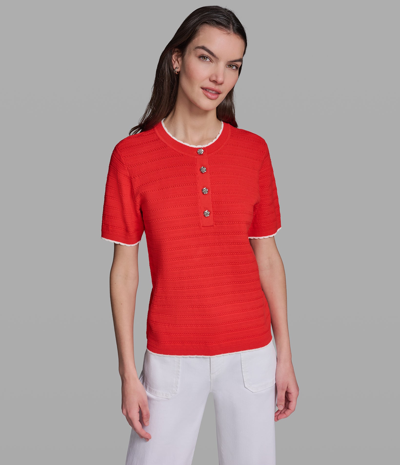 SHORT SLEEVE CONTRAST COLLAR SWEATER VIEW 2 SHORT SLEEVE CONTRAST COLLAR SWEATER VIEW 2
