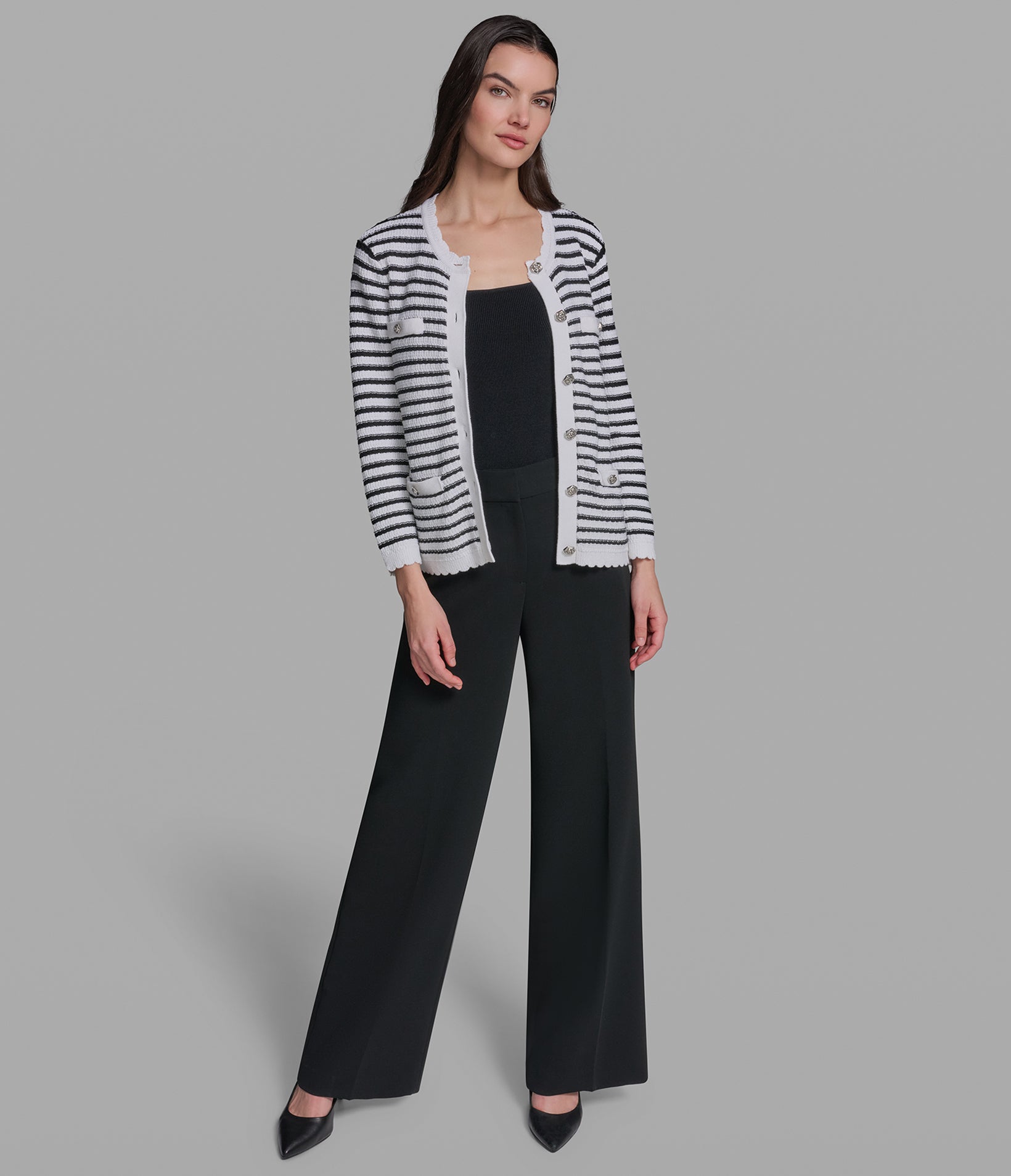 LONG SLEEVE STRIPED CARDIGAN VIEW 4 LONG SLEEVE STRIPED CARDIGAN VIEW 4