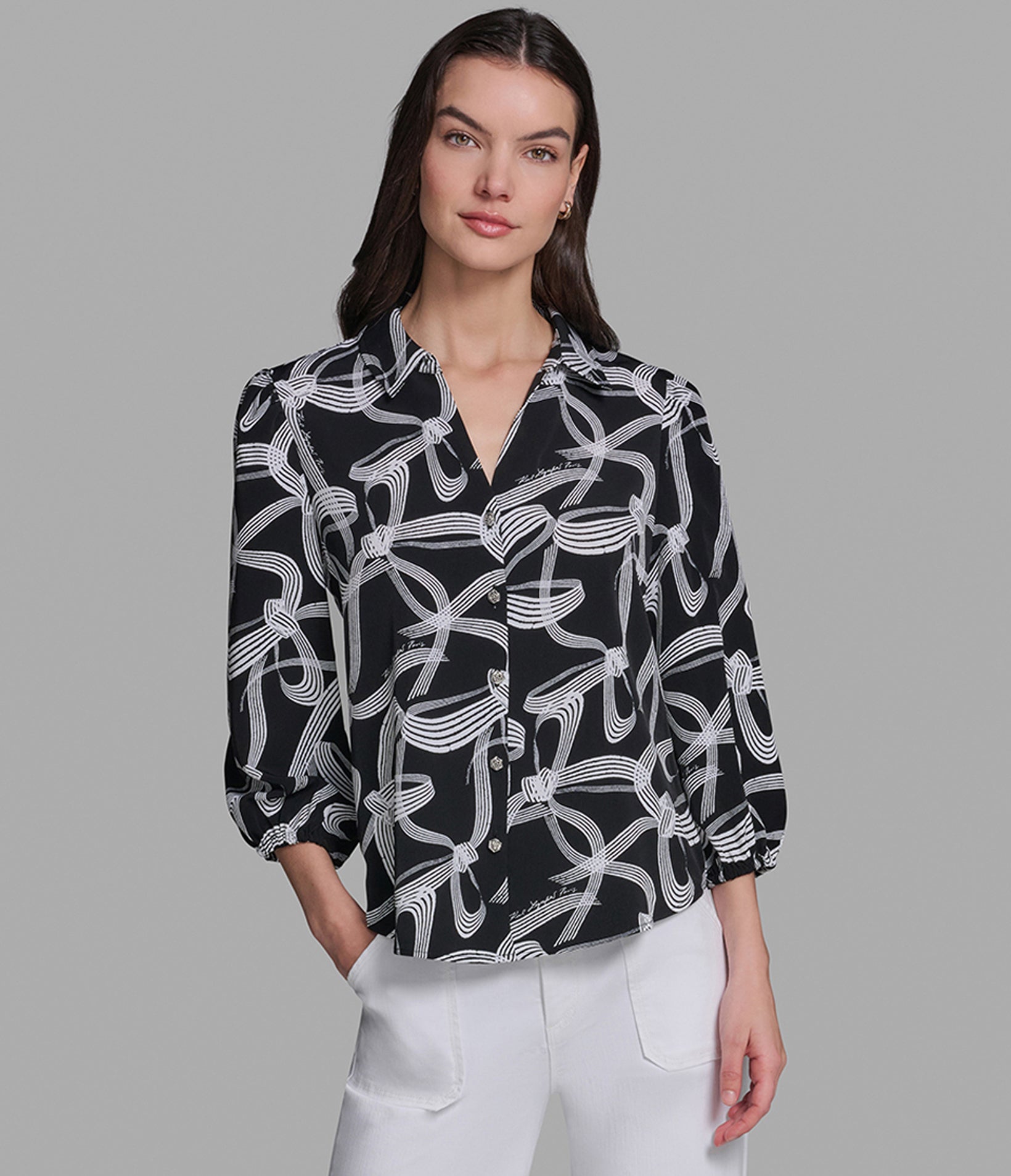 PRINTED BOW BLOUSE View 1 | Women's Sale PRINTED BOW BLOUSE View 1 | Women's Sale