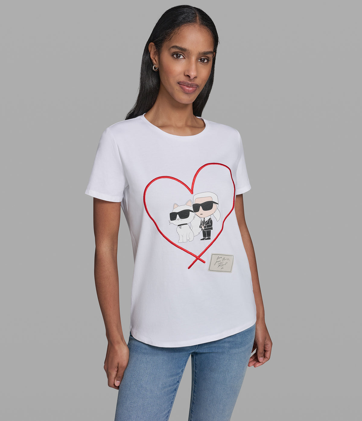 KARL AND CHOUPETTE HEART TEE VIEW 1 KARL AND CHOUPETTE HEART TEE VIEW 1