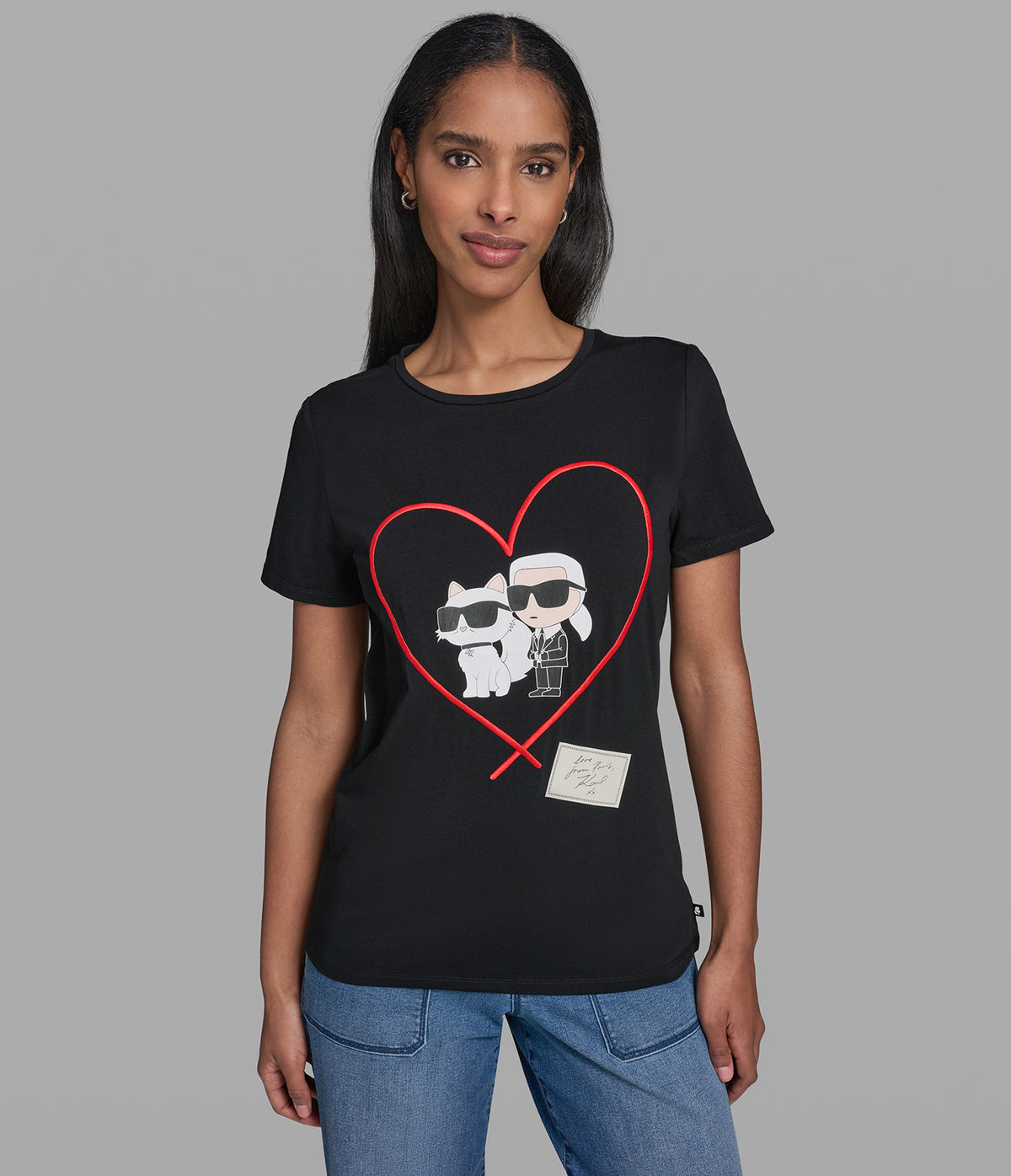 KARL AND CHOUPETTE HEART TEE VIEW 1 KARL AND CHOUPETTE HEART TEE VIEW 1