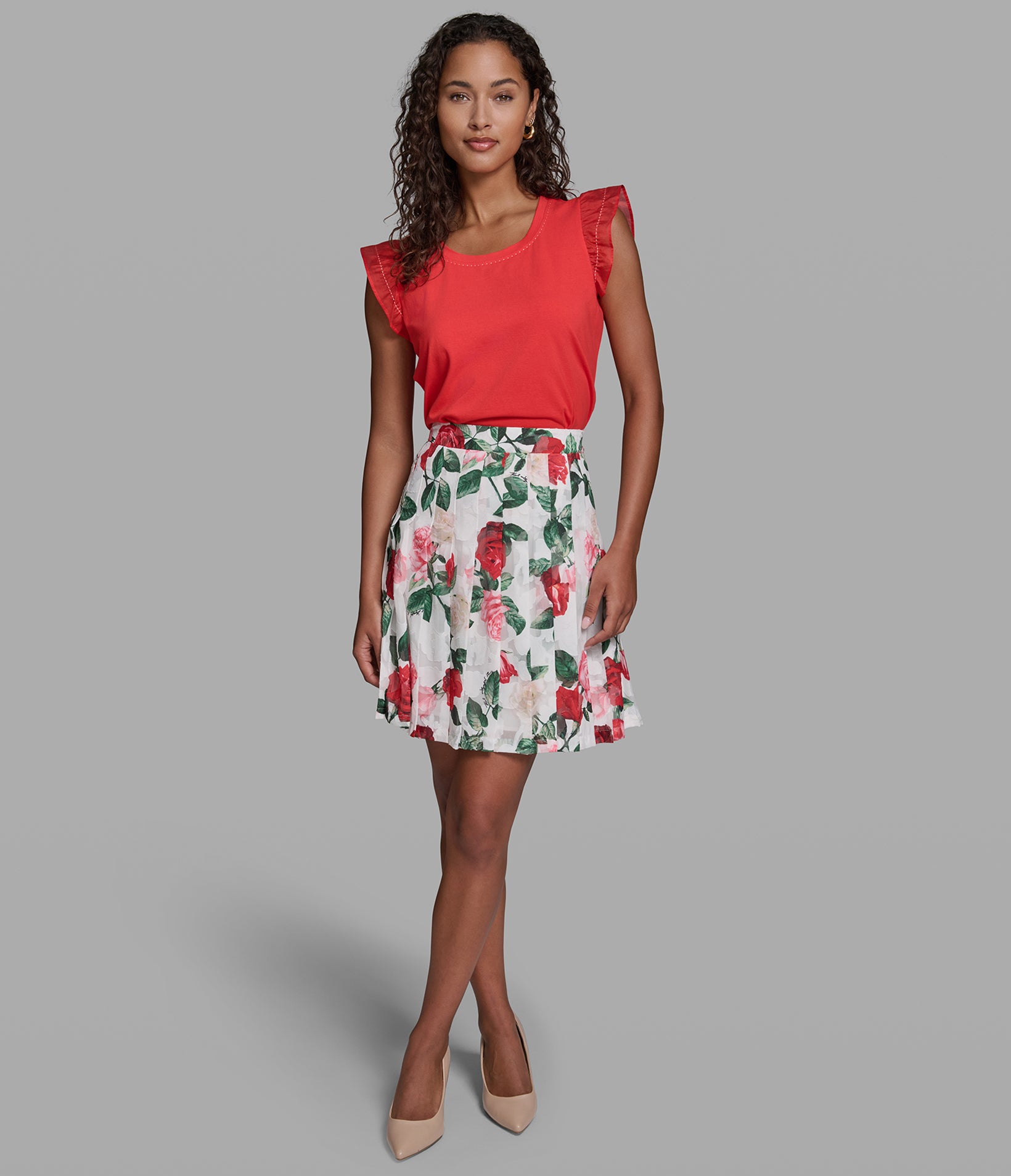 PLEATED FLORAL SKIRT VIEW 1 PLEATED FLORAL SKIRT VIEW 1