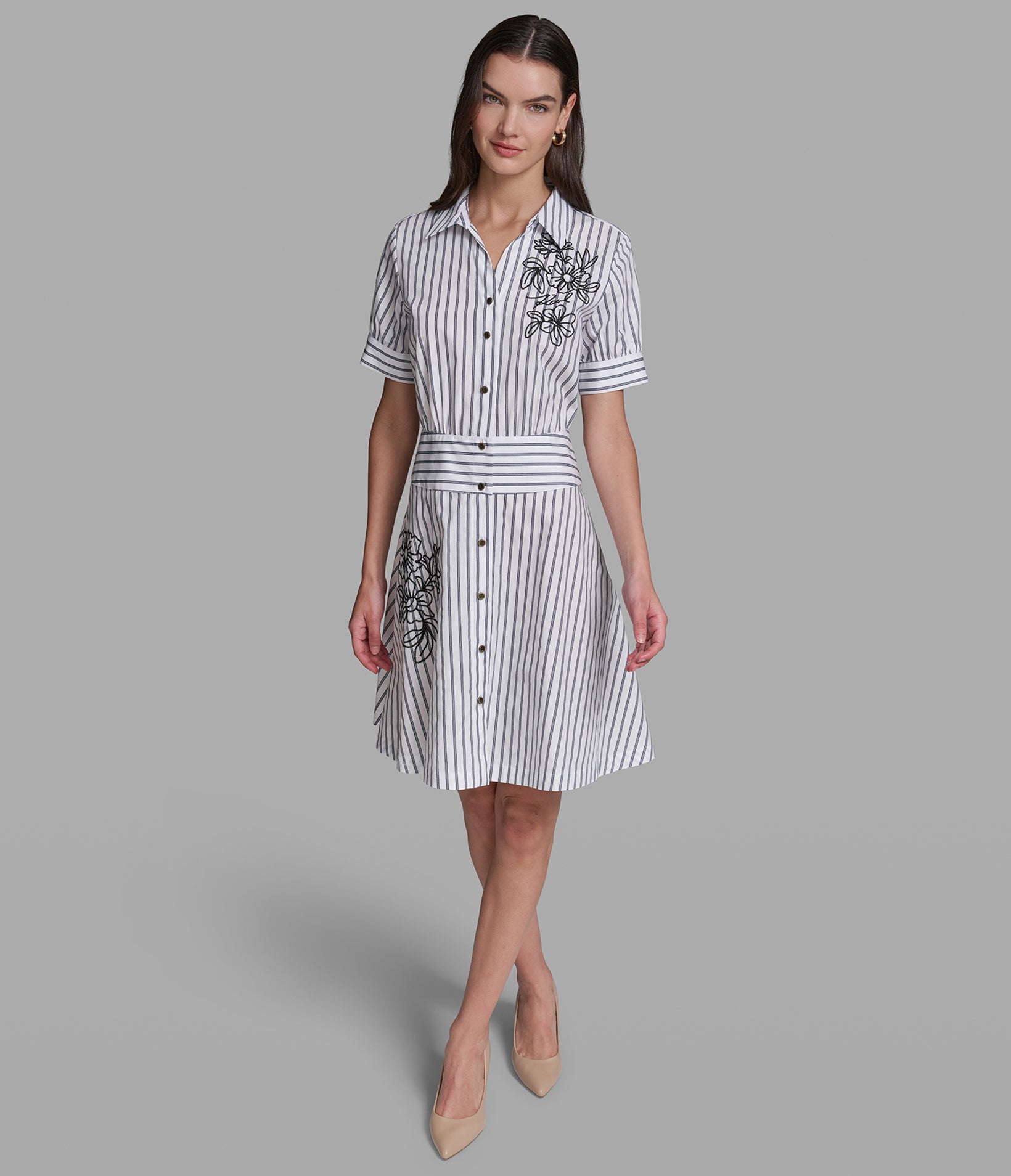STRIPED EMBROIDERED SHIRT DRESS VIEW 4 STRIPED EMBROIDERED SHIRT DRESS VIEW 4