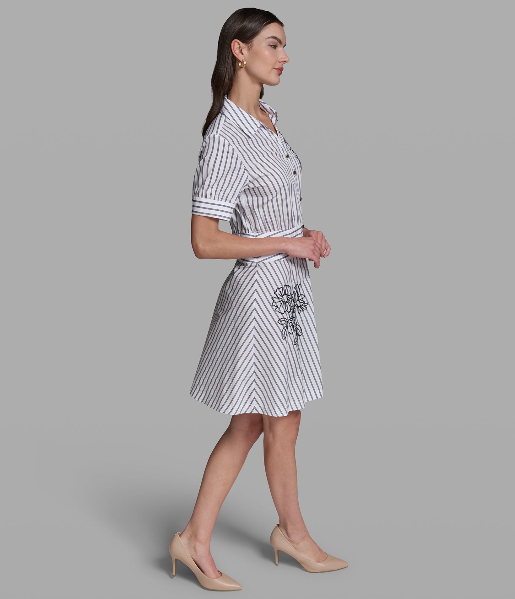 STRIPED EMBROIDERED SHIRT DRESS VIEW 3 STRIPED EMBROIDERED SHIRT DRESS VIEW 3