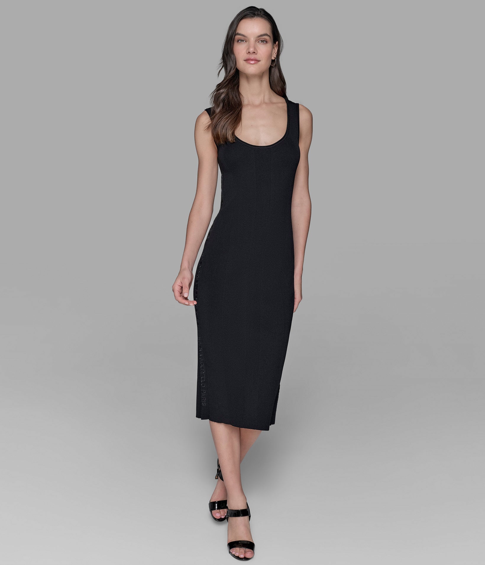 SLEEVELESS TONAL LOGO MIDI SWEATER DRESS VIEW 1 SLEEVELESS TONAL LOGO MIDI SWEATER DRESS VIEW 1