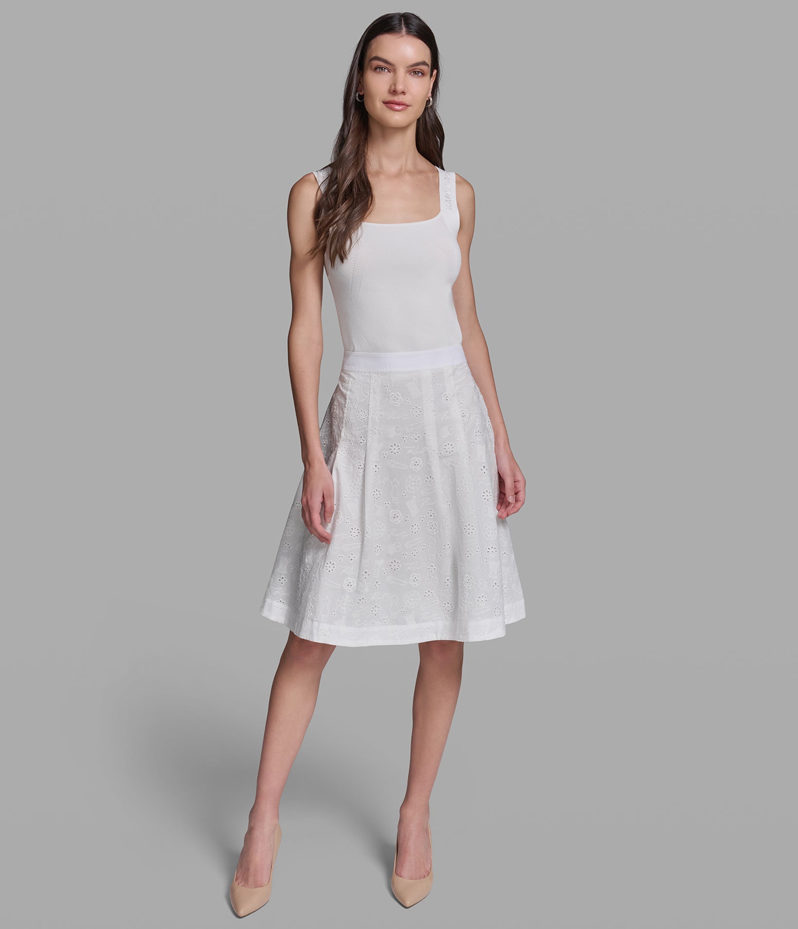 KARL MOTIF EYELET SKIRT View 1 | Women's Clothing KARL MOTIF EYELET SKIRT View 1 | Women's Clothing