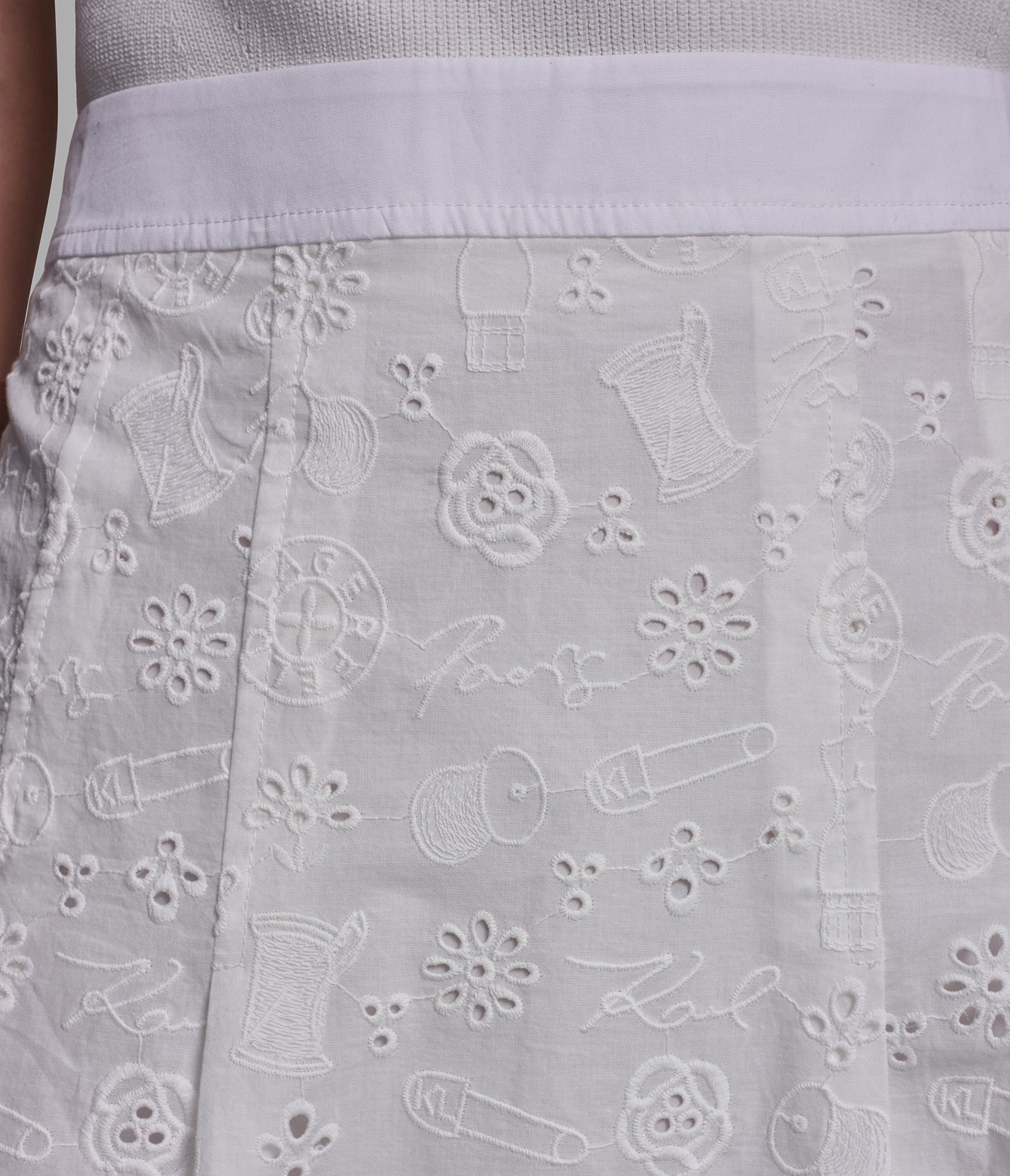 KARL MOTIF EYELET SKIRT VIEW 6 | Women's Spring Collection KARL MOTIF EYELET SKIRT VIEW 6 | Women's Spring Collection
