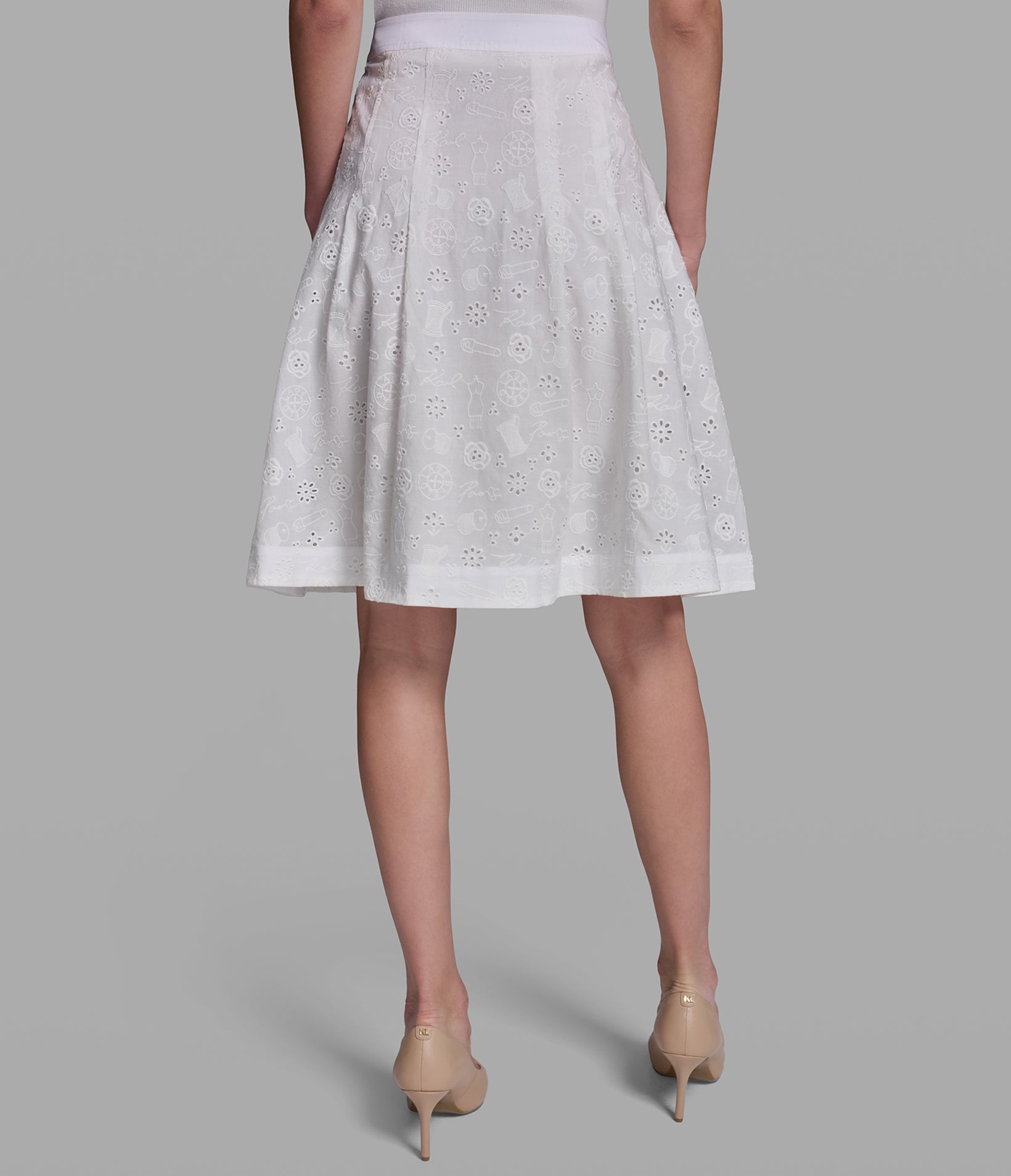 KARL MOTIF EYELET SKIRT VIEW 3 | Women's Spring Collection KARL MOTIF EYELET SKIRT VIEW 3 | Women's Spring Collection