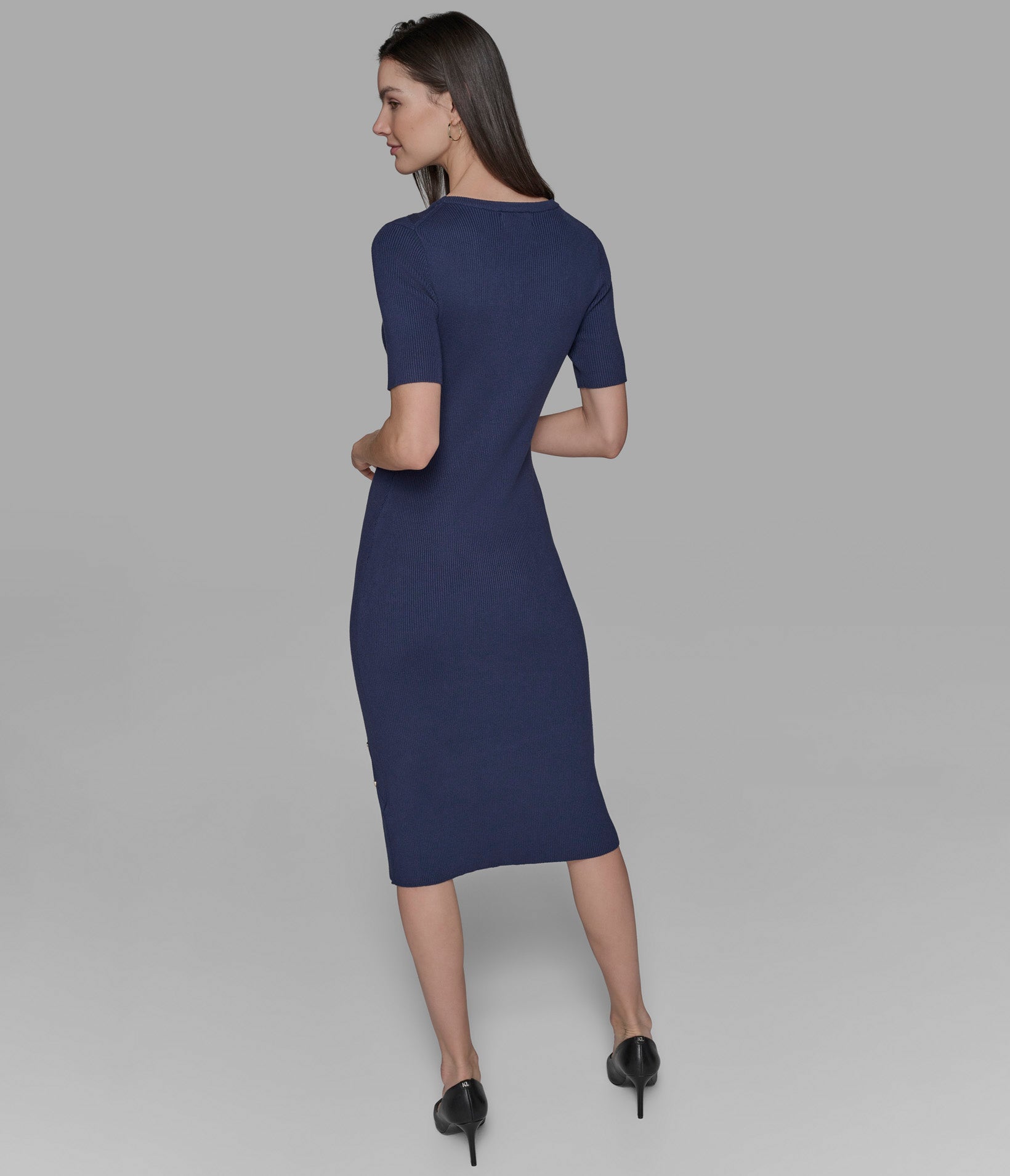 BUTTON-EMBELLISHED MIDI SWEATER DRESS View 2 | Women's Clothing Sale BUTTON-EMBELLISHED MIDI SWEATER DRESS View 2 | Women's Clothing Sale