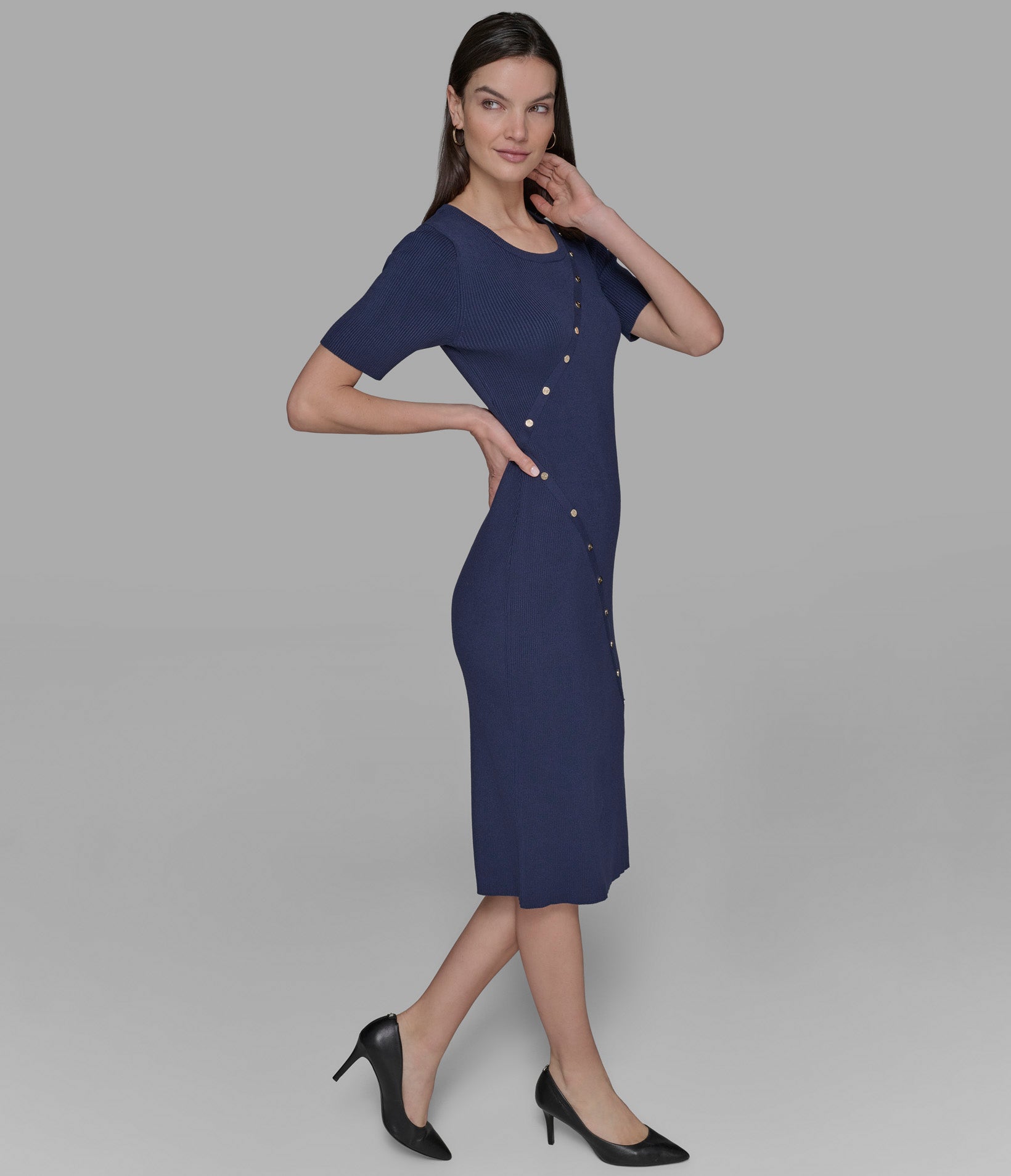 BUTTON-EMBELLISHED MIDI SWEATER DRESS VIEW 4 | Women's Clothing BUTTON-EMBELLISHED MIDI SWEATER DRESS VIEW 4 | Women's Clothing