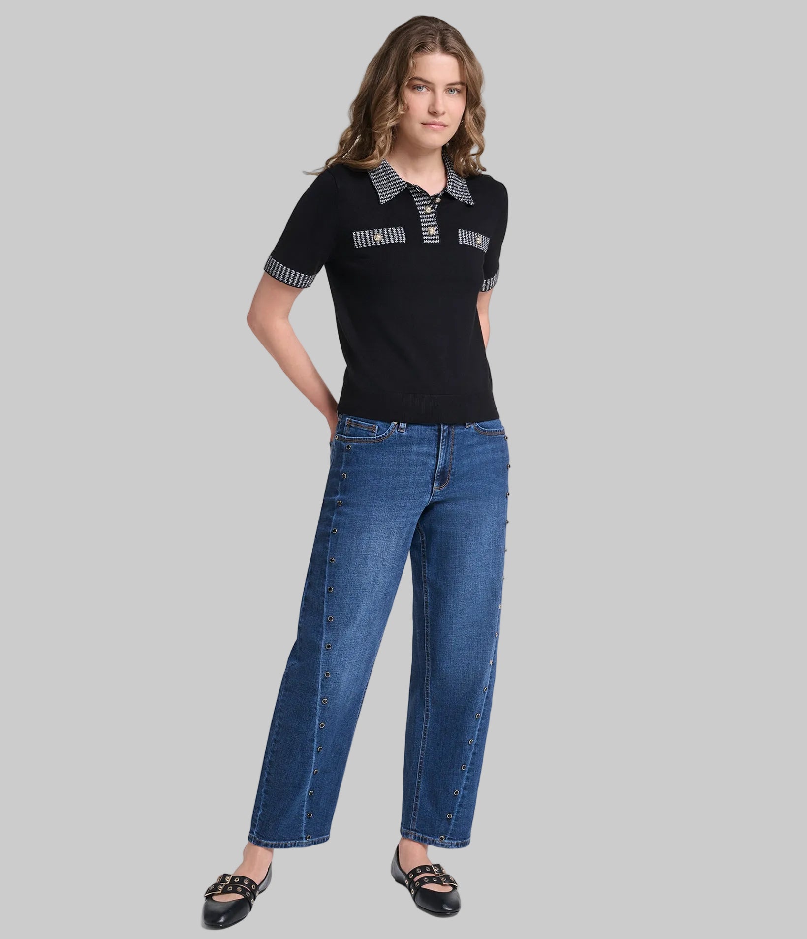 SHORT SLEEVE TWEED TRIM POLO VIEW 5 | Women's Tees & Tanks SHORT SLEEVE TWEED TRIM POLO VIEW 5 | Women's Tees & Tanks