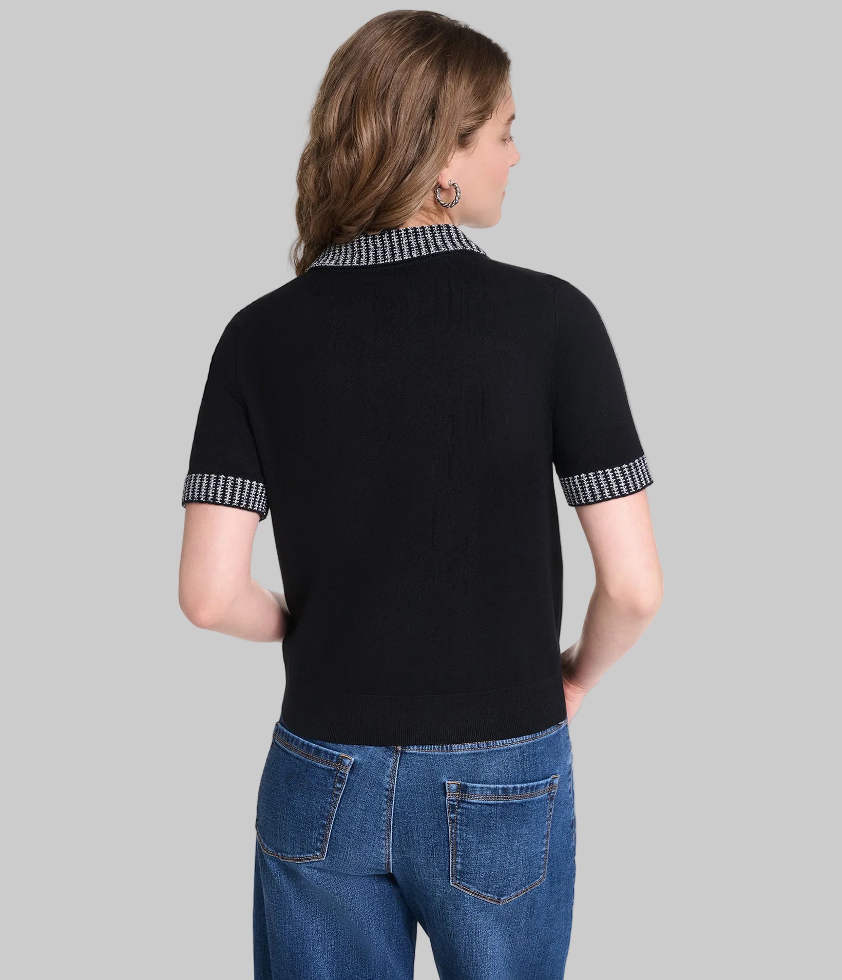 SHORT SLEEVE TWEED TRIM POLO View 2 | Women's Tees & Tanks SHORT SLEEVE TWEED TRIM POLO View 2 | Women's Tees & Tanks