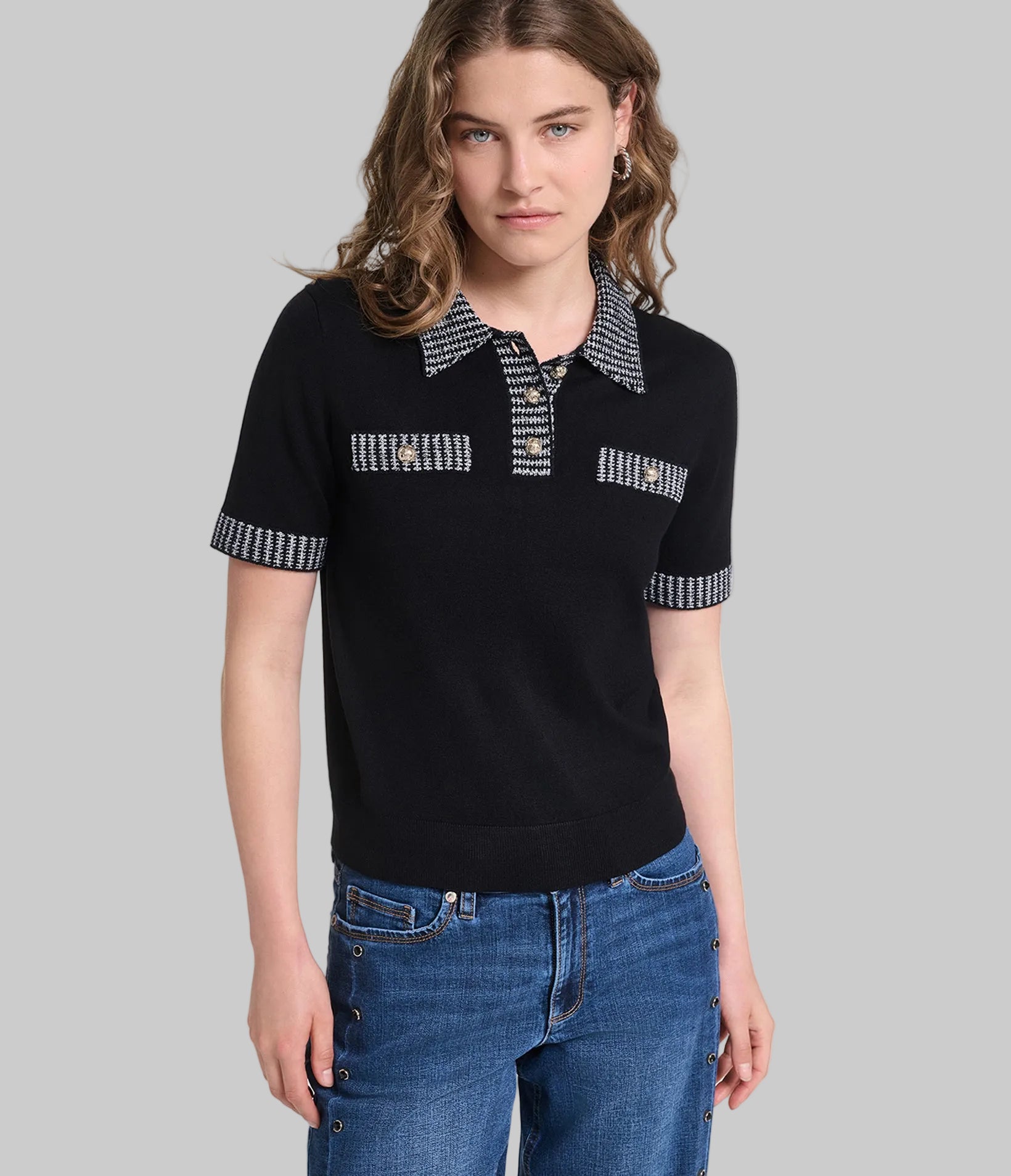 SHORT SLEEVE TWEED TRIM POLO View 1 | Women's Tees & Tanks SHORT SLEEVE TWEED TRIM POLO View 1 | Women's Tees & Tanks