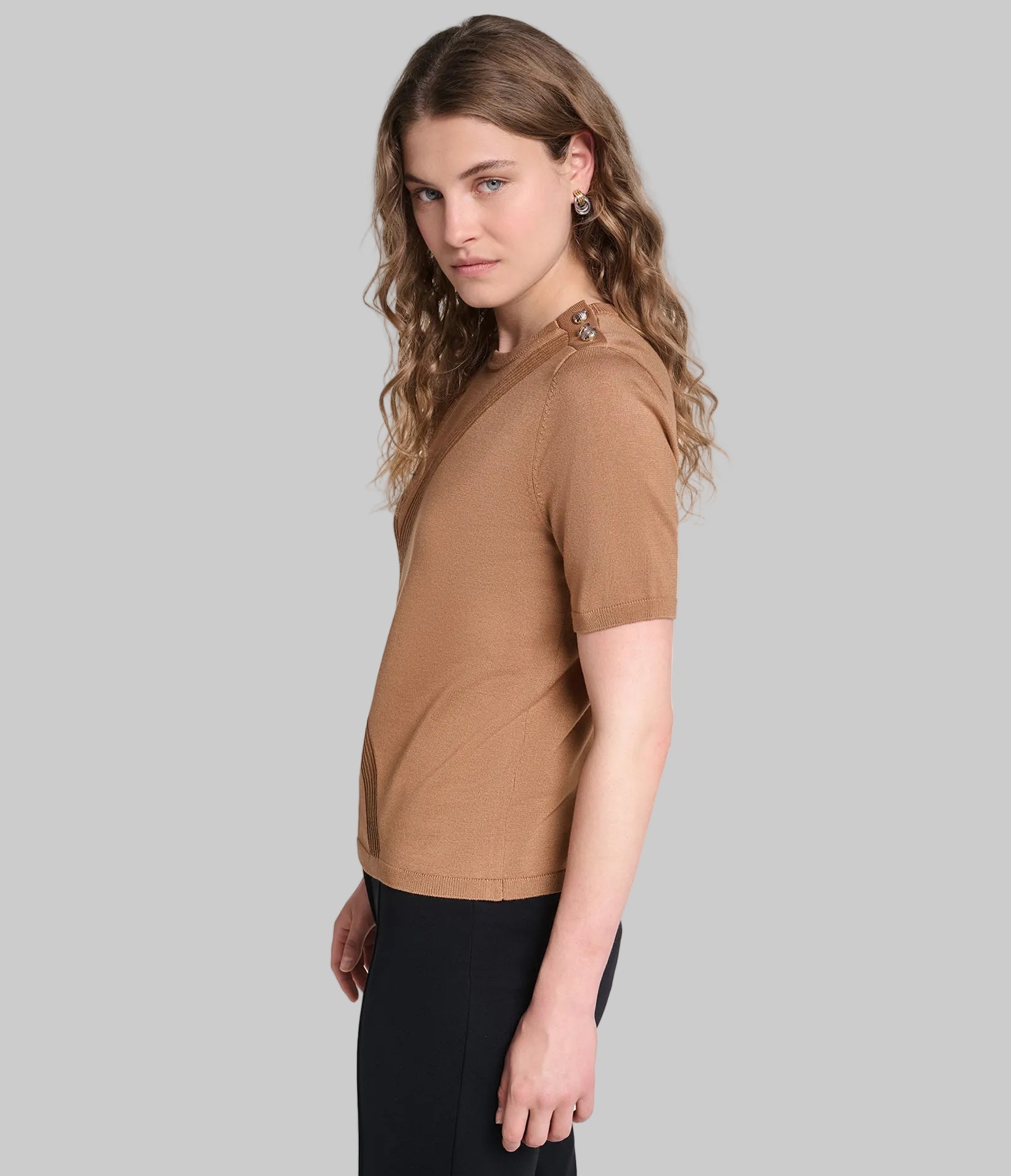 SHORT SLEEVE K SWEATER WITH BUTTONS VIEW 3 | Women's Tops & Sweaters SHORT SLEEVE K SWEATER WITH BUTTONS VIEW 3 | Women's Tops & Sweaters