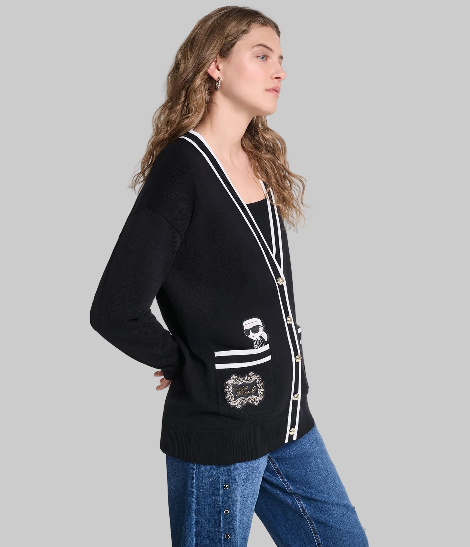 VARSITY CARDIGAN WITH PATCHES VIEW 3 VARSITY CARDIGAN WITH PATCHES VIEW 3