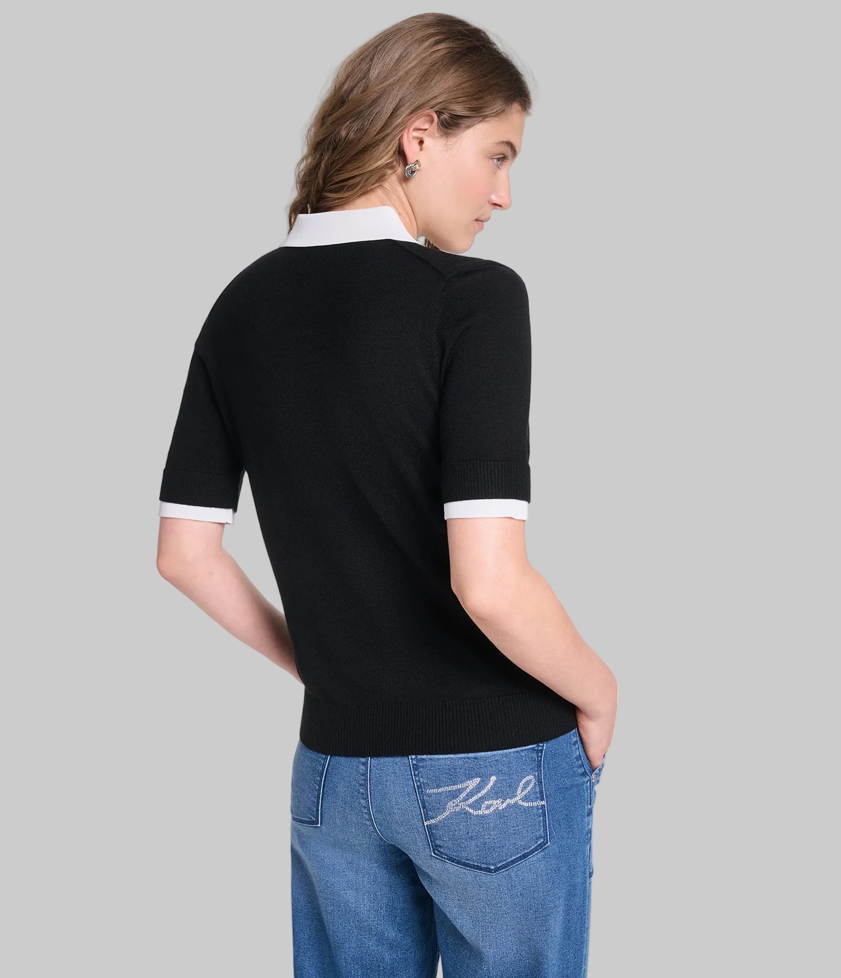 SHORT SLEEVE CONTRAST COLLAR SWEATER VIEW 2 SHORT SLEEVE CONTRAST COLLAR SWEATER VIEW 2