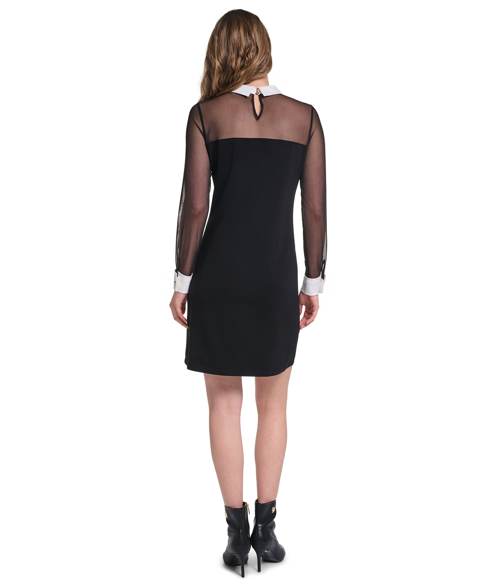 LONG SLEEVE COLLAR TWOFER MESH DRESS VIEW 2 LONG SLEEVE COLLAR TWOFER MESH DRESS VIEW 2