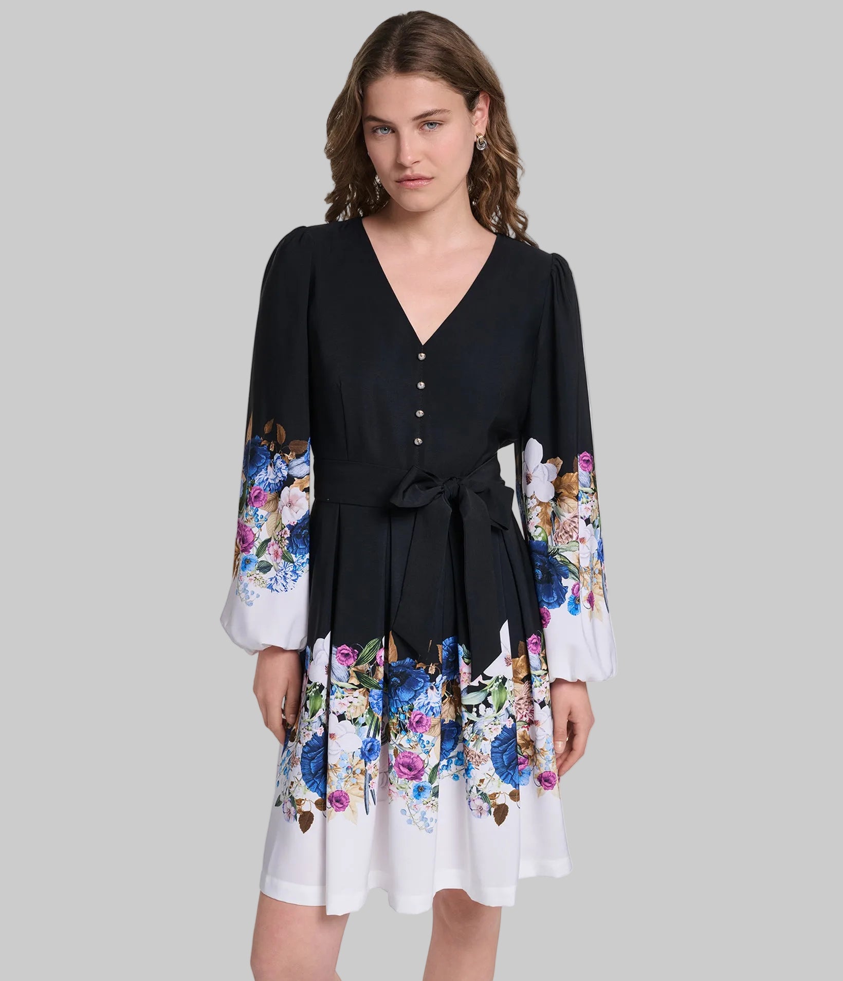 FLARE FLORAL PRINT DRESS VIEW 1 FLARE FLORAL PRINT DRESS VIEW 1