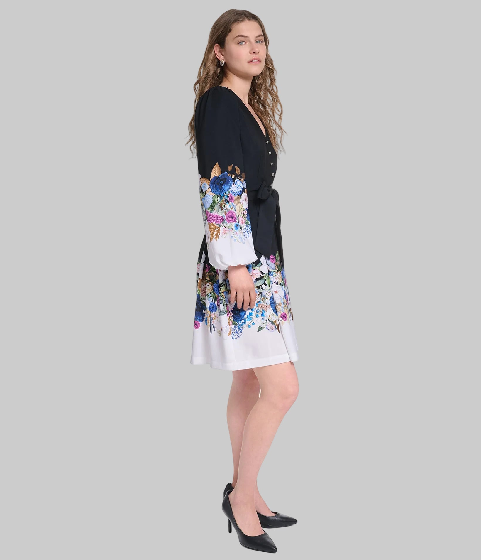 FLARE FLORAL PRINT DRESS VIEW 3 FLARE FLORAL PRINT DRESS VIEW 3