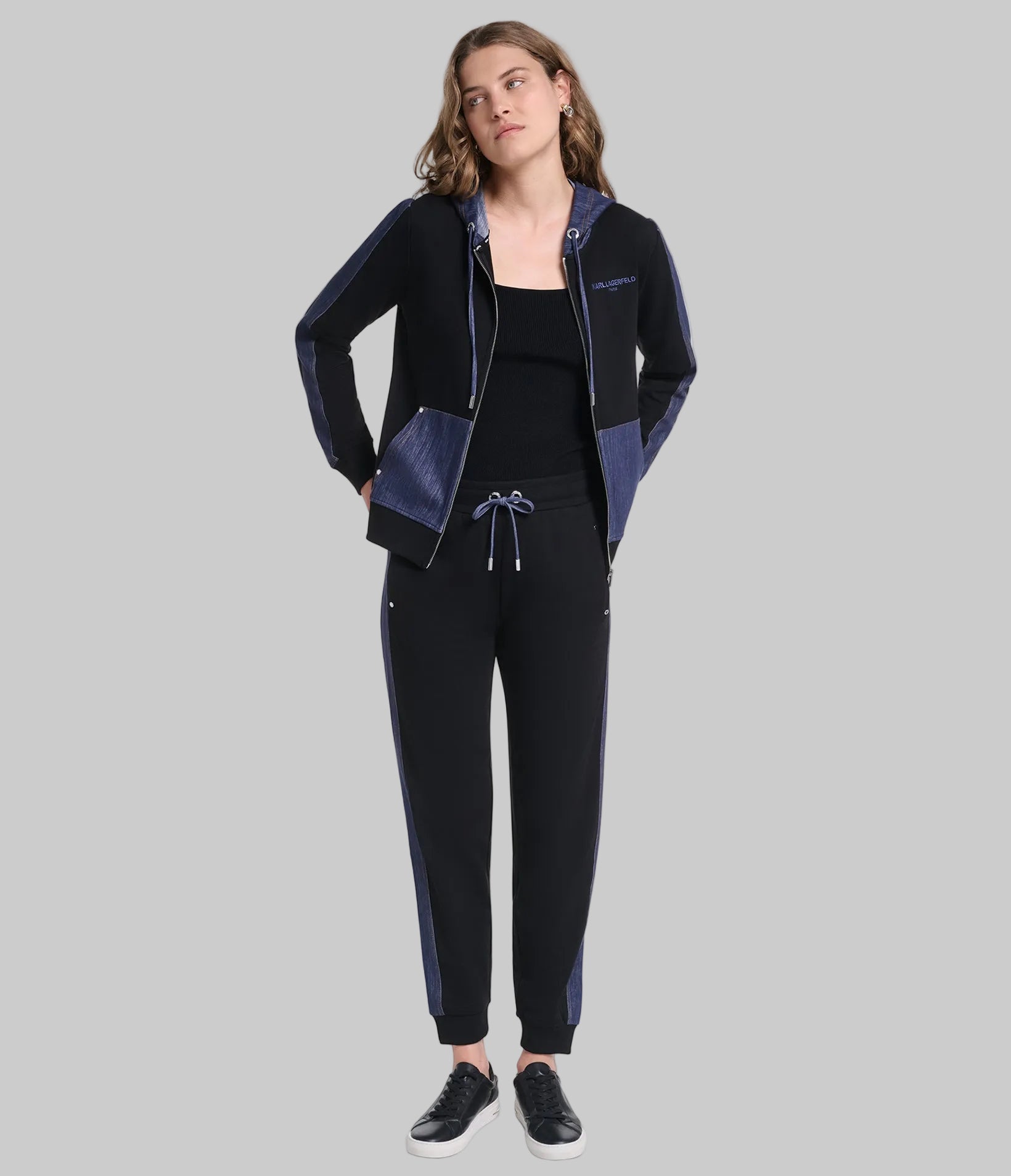 DENIM TRIM HALF ZIP-UP HOODIE VIEW 4 DENIM TRIM HALF ZIP-UP HOODIE VIEW 4