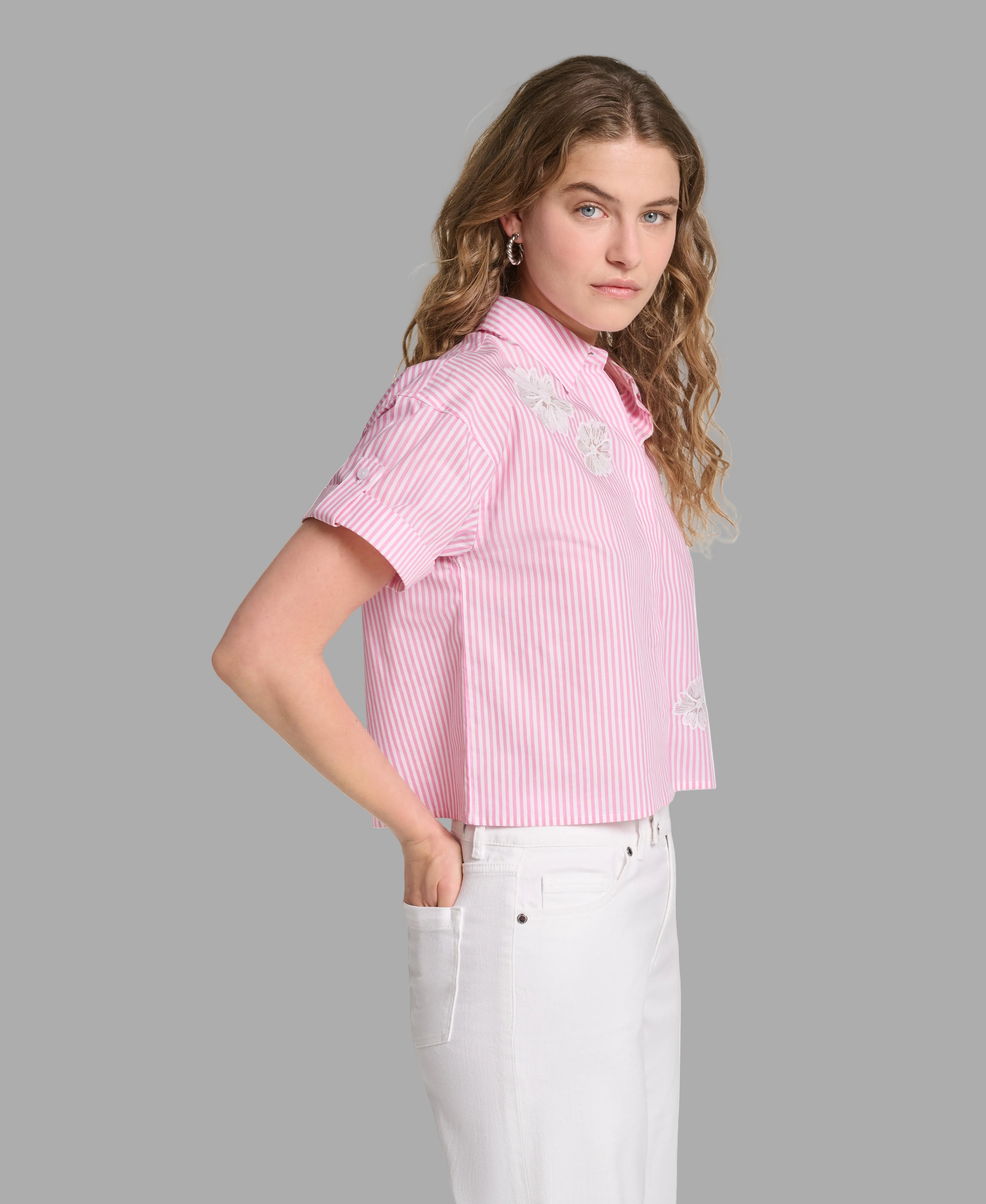EMBROIDERED FLORAL POPLIN SHIRT VIEW 3 EMBROIDERED FLORAL POPLIN SHIRT VIEW 3