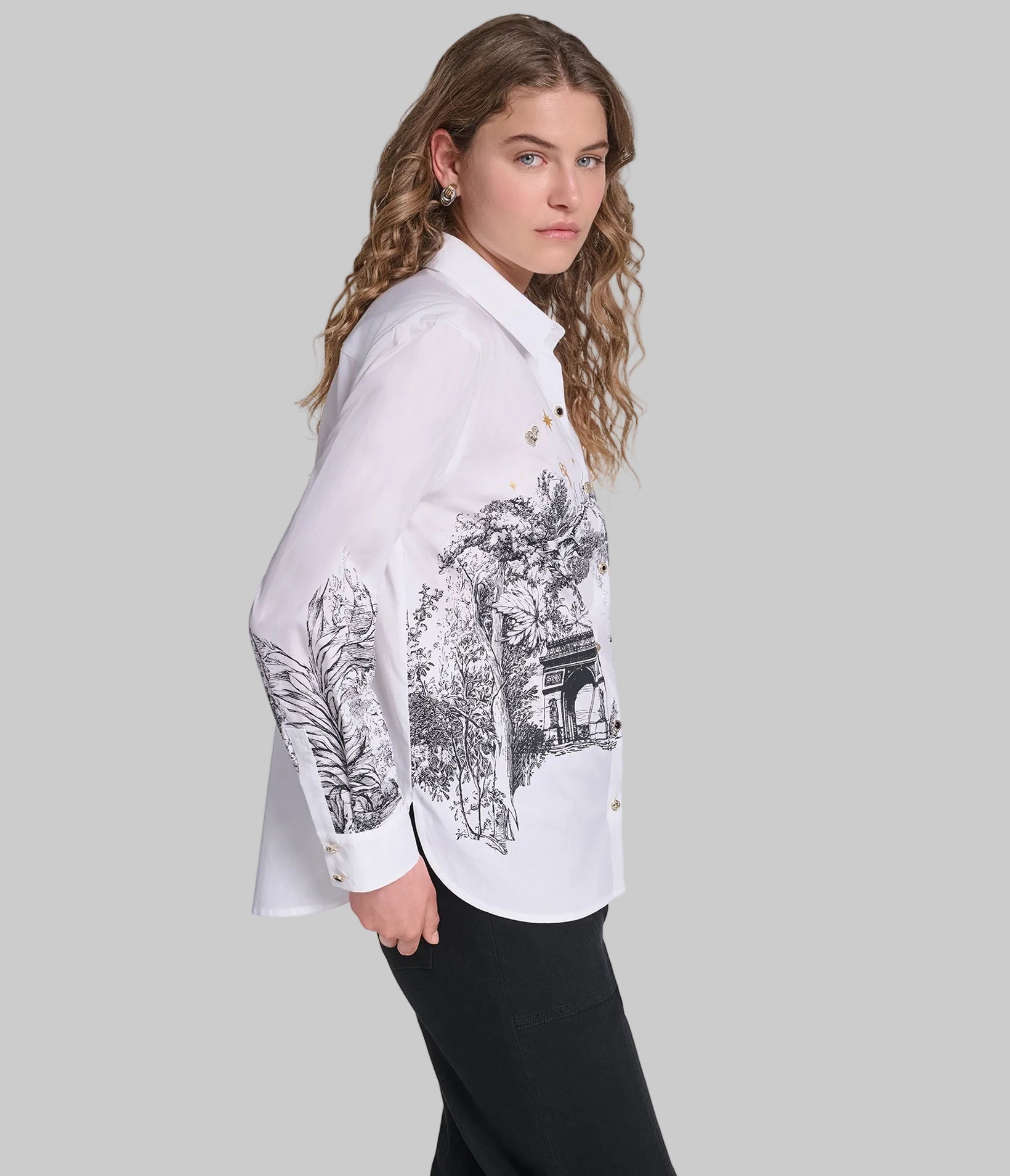 LONG SLEEVE PARIS PRINT POPLIN SHIRT VIEW 3 LONG SLEEVE PARIS PRINT POPLIN SHIRT VIEW 3