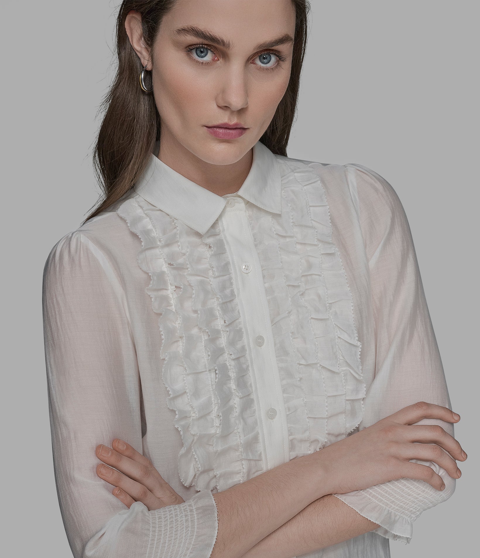RUFFLE BUTTON DOWN BLOUSE View 1 | Women's Clothing RUFFLE BUTTON DOWN BLOUSE View 1 | Women's Clothing