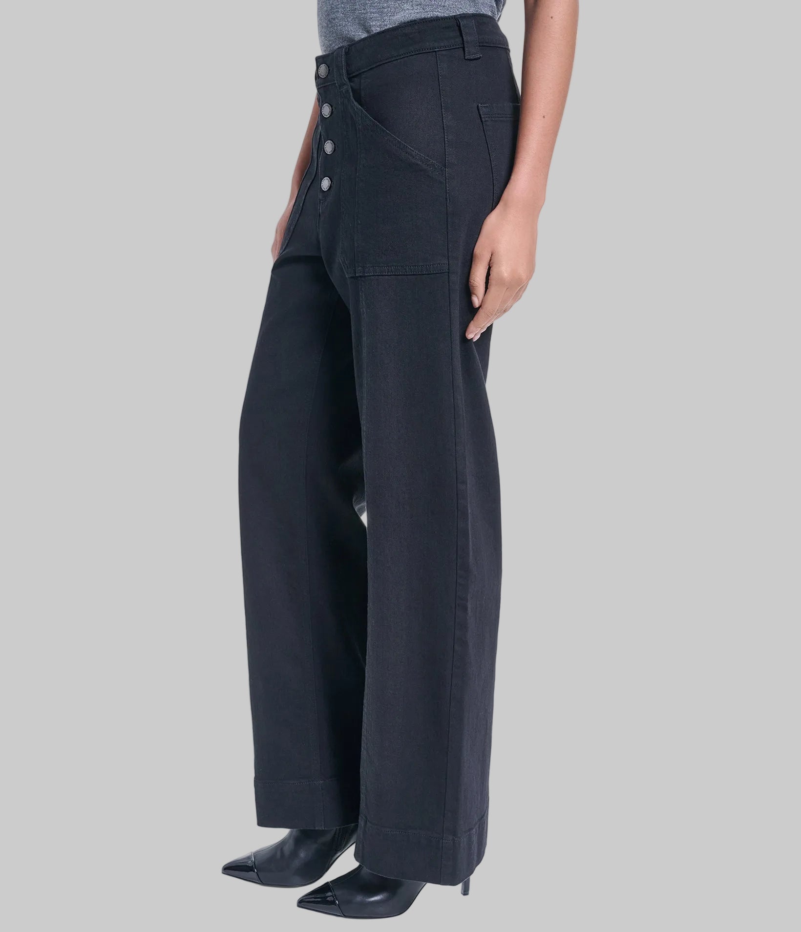 WIDE LEG BUTTON DENIM PANT VIEW 3 | Women's Clothing WIDE LEG BUTTON DENIM PANT VIEW 3 | Women's Clothing