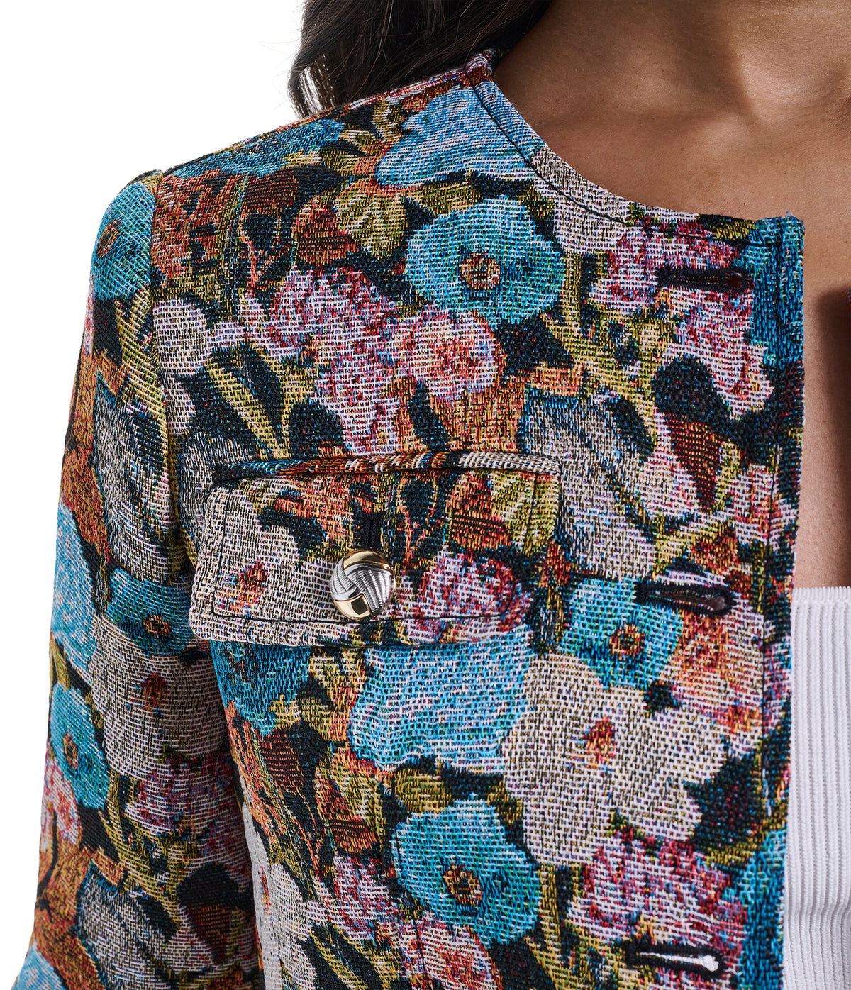 COLLARLESS FLORAL JACKET VIEW 6 COLLARLESS FLORAL JACKET VIEW 6