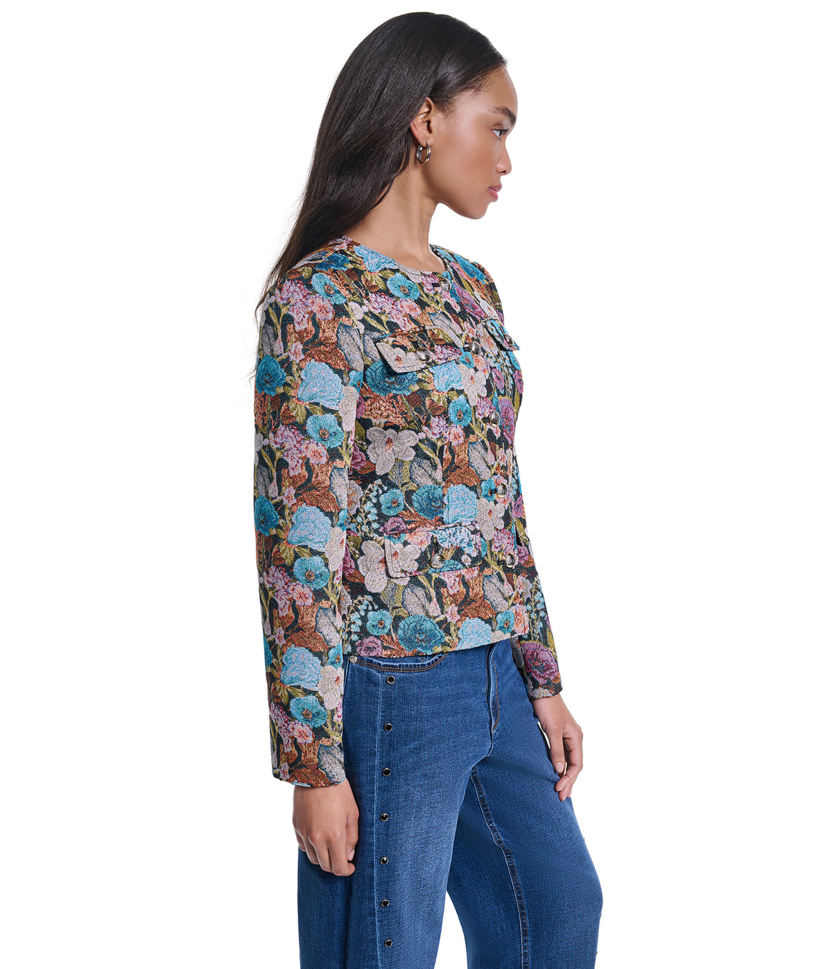 COLLARLESS FLORAL JACKET VIEW 3 COLLARLESS FLORAL JACKET VIEW 3
