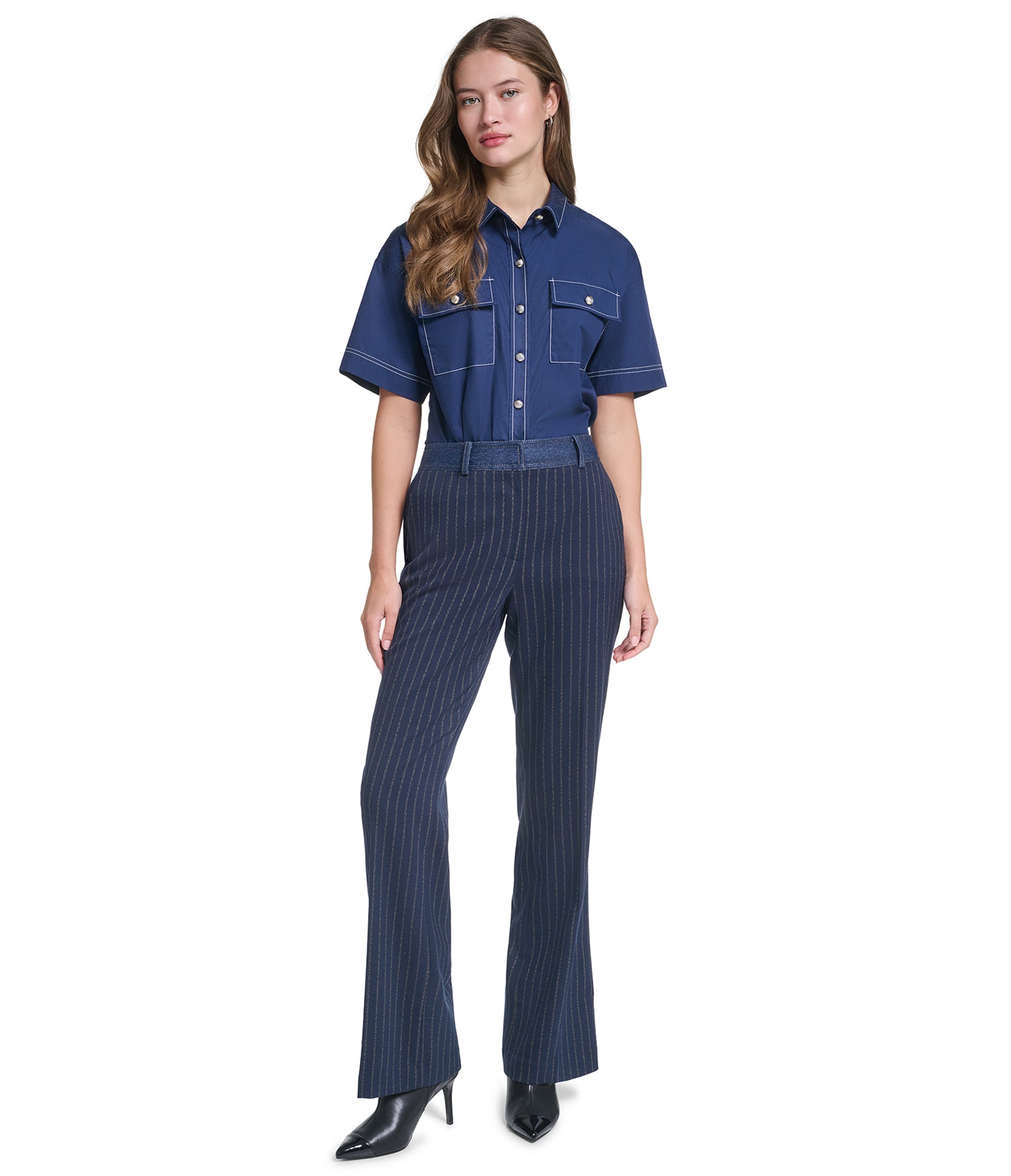 WIDE LEG DENIM TRIM PINSTRIPE PANT VIEW 4 WIDE LEG DENIM TRIM PINSTRIPE PANT VIEW 4