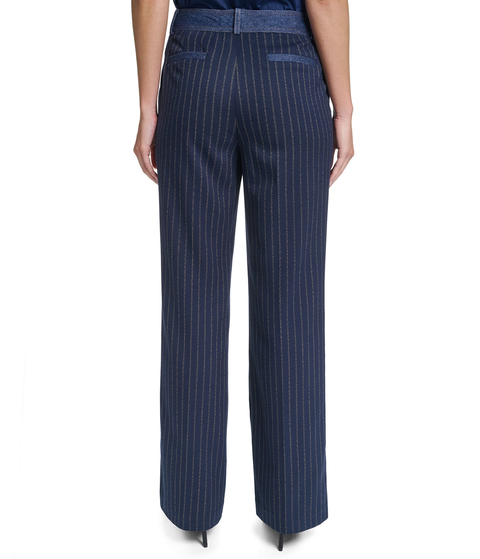 WIDE LEG DENIM TRIM PINSTRIPE PANT VIEW 2 WIDE LEG DENIM TRIM PINSTRIPE PANT VIEW 2