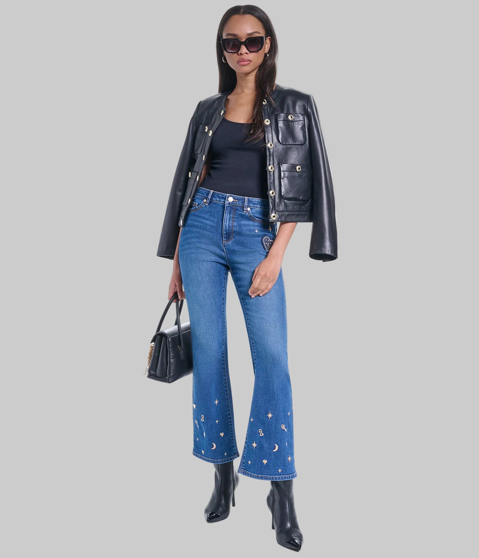 EMBROIDERED KEYS FLARE DENIM PANT VIEW 4 EMBROIDERED KEYS FLARE DENIM PANT VIEW 4