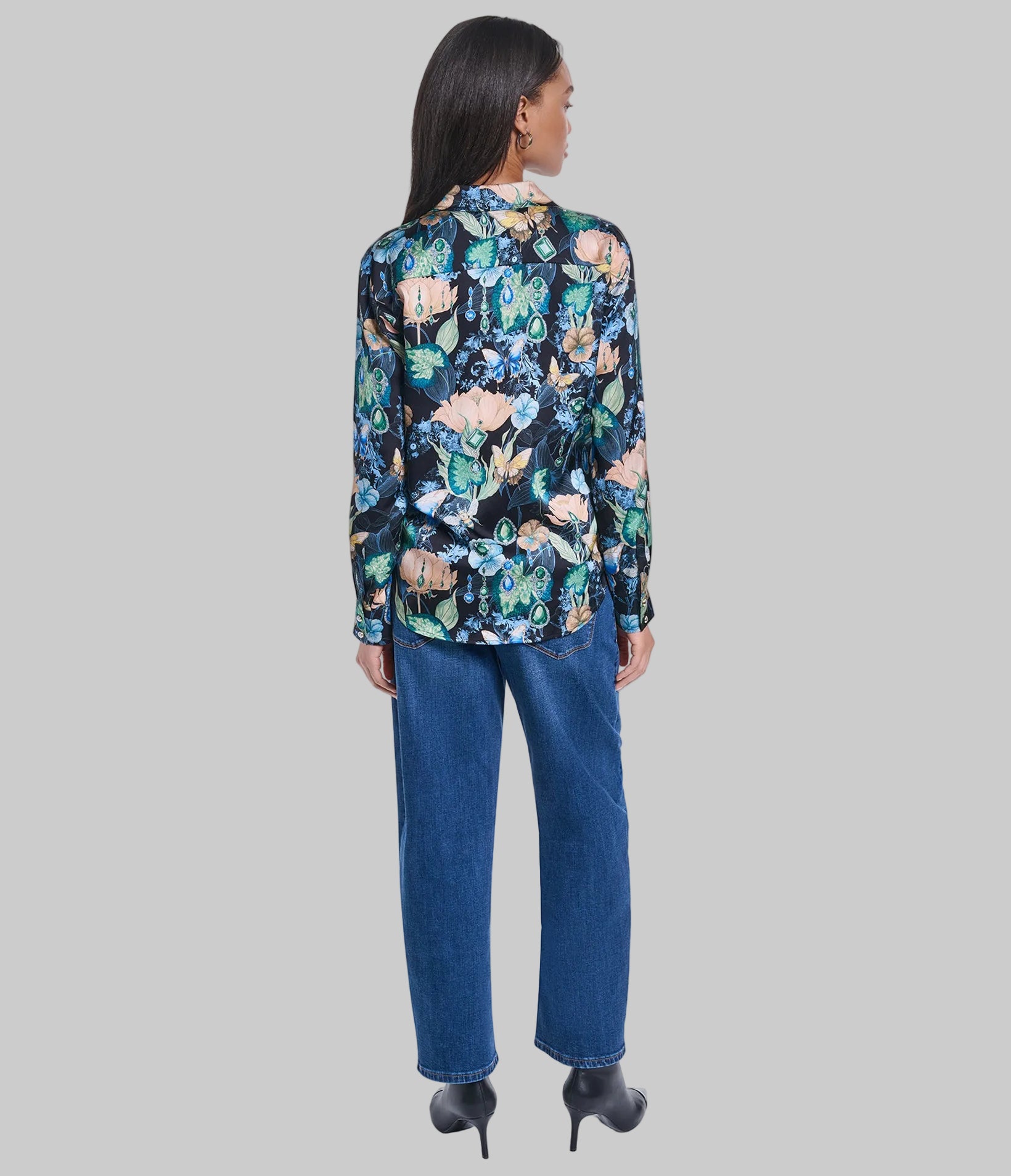 LONG SLEEVE FLORAL PRINTED SATIN VIEW 6 LONG SLEEVE FLORAL PRINTED SATIN VIEW 6