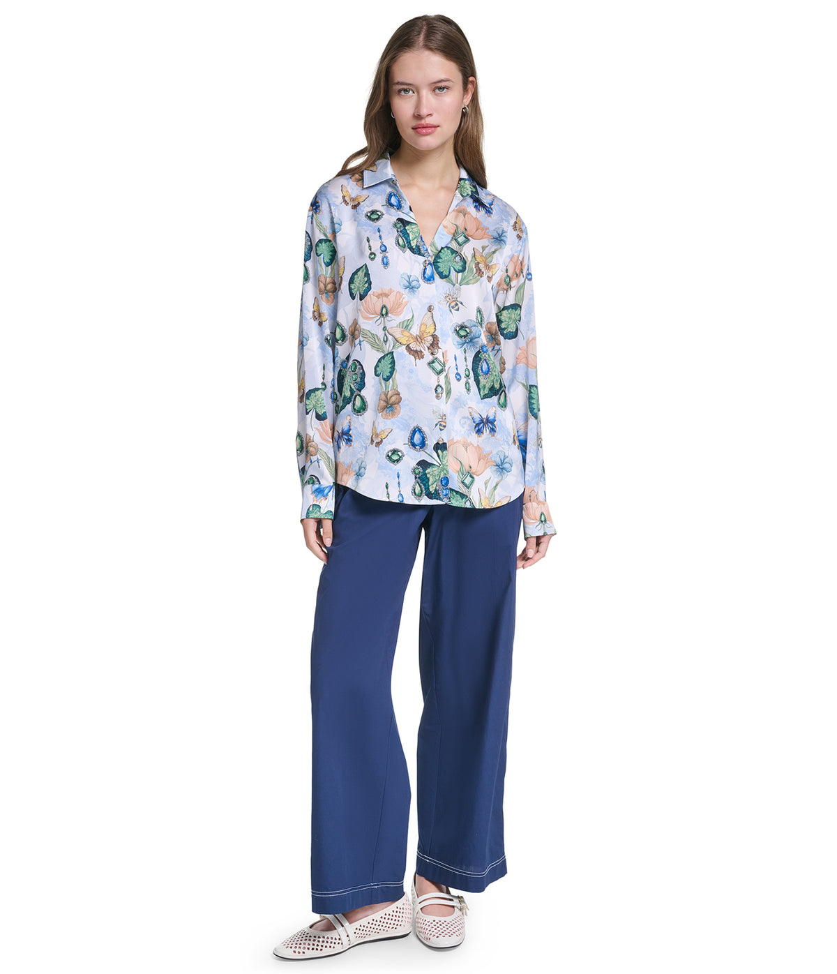 LONG SLEEVE FLORAL PRINTED SATIN TOP VIEW 4 LONG SLEEVE FLORAL PRINTED SATIN TOP VIEW 4