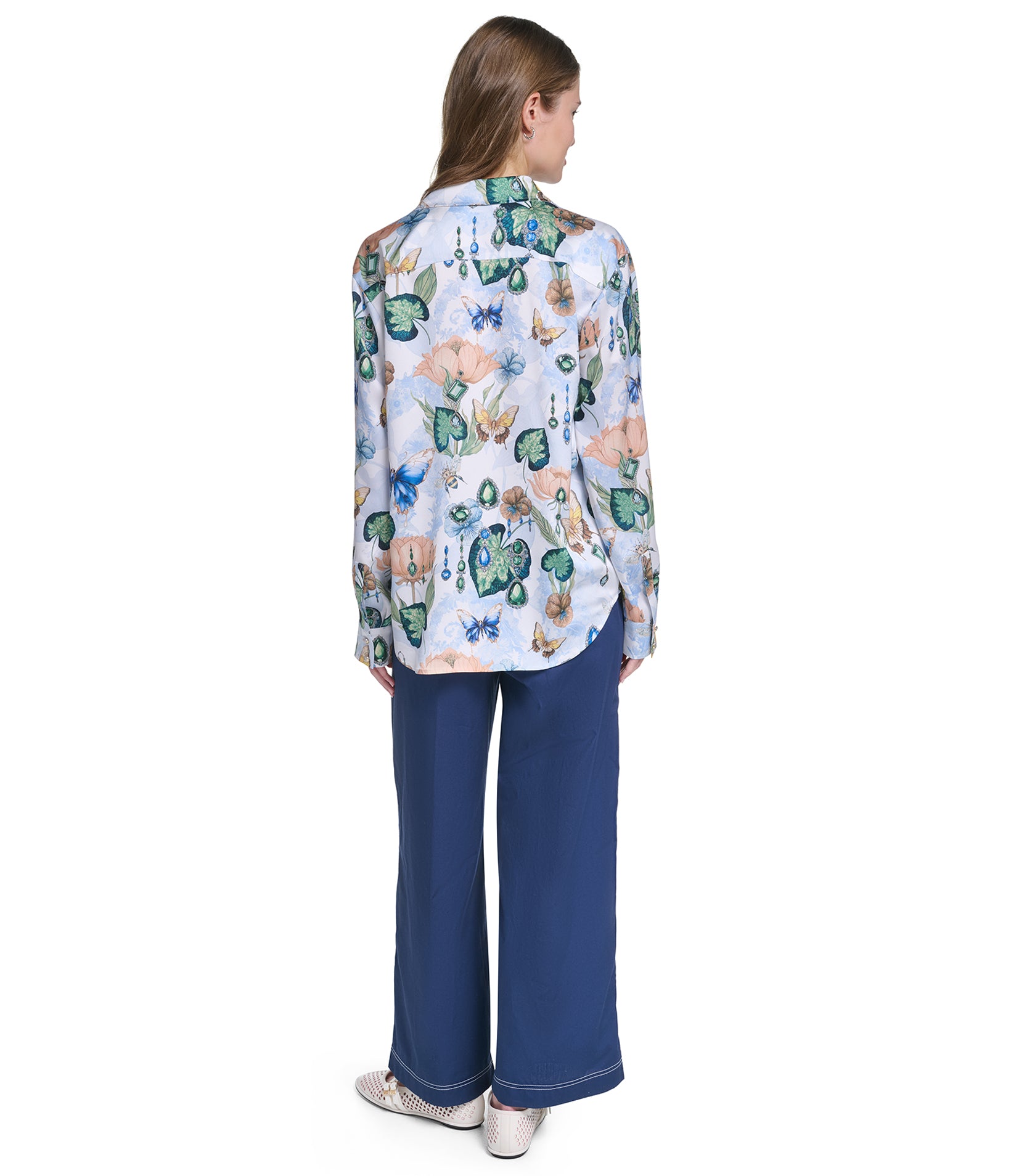 LONG SLEEVE FLORAL PRINTED SATIN TOP VIEW 5 LONG SLEEVE FLORAL PRINTED SATIN TOP VIEW 5