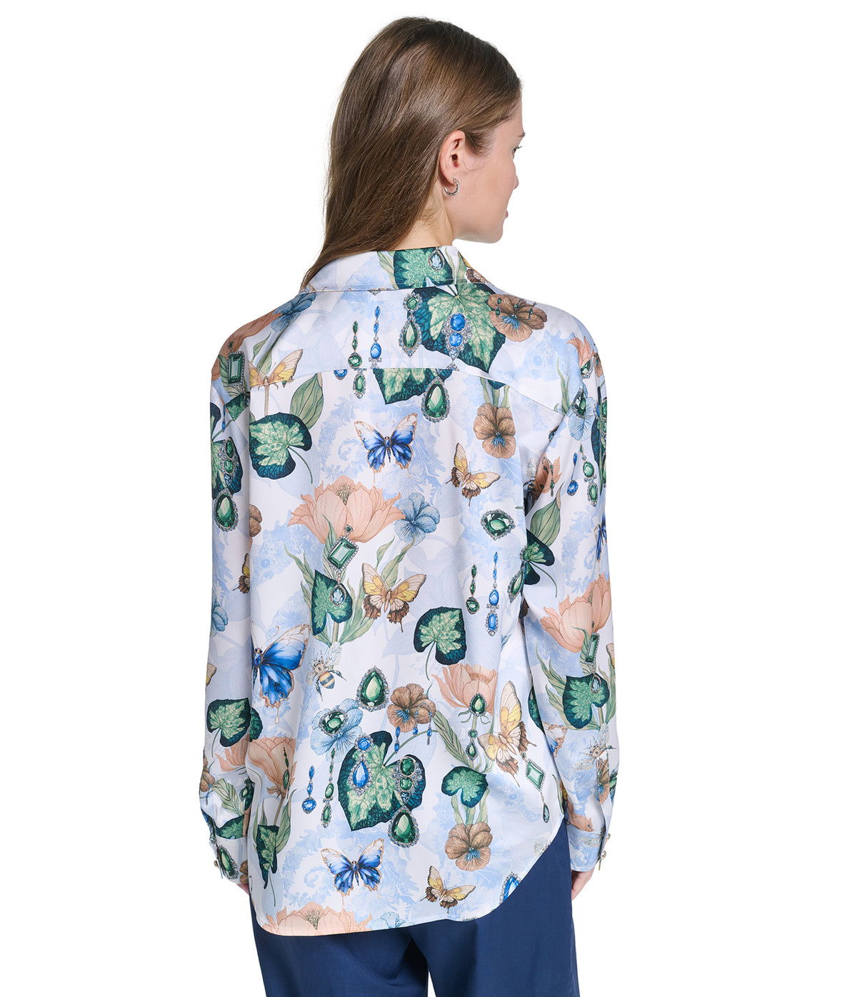 LONG SLEEVE FLORAL PRINTED SATIN TOP VIEW 2 LONG SLEEVE FLORAL PRINTED SATIN TOP VIEW 2