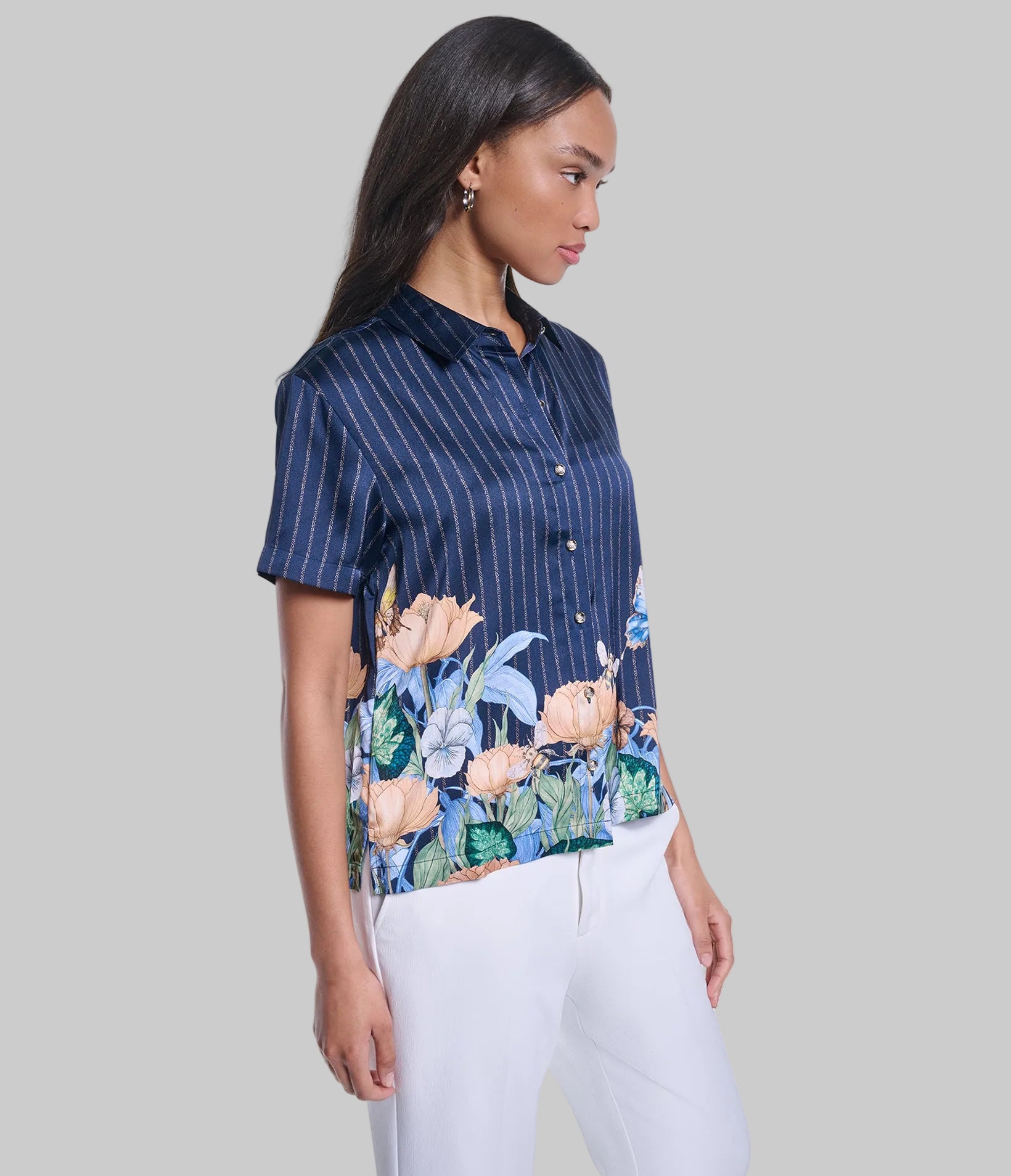 SHORT SLEEVE FLORAL PRINT SOFT BLOUSE VIEW 3 SHORT SLEEVE FLORAL PRINT SOFT BLOUSE VIEW 3