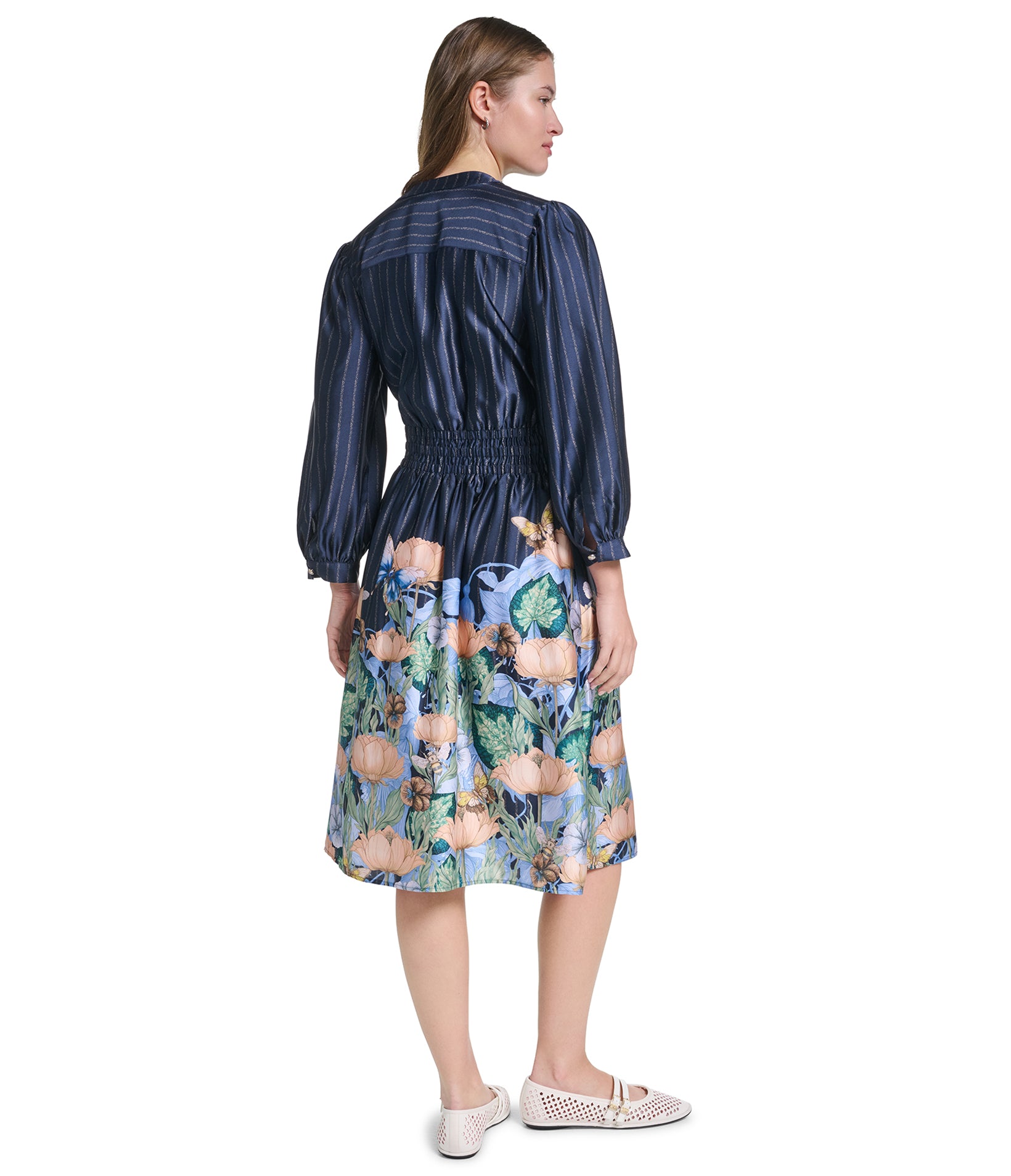 FIT AND FLARE FLORAL PRINT DRESS VIEW 2 FIT AND FLARE FLORAL PRINT DRESS VIEW 2
