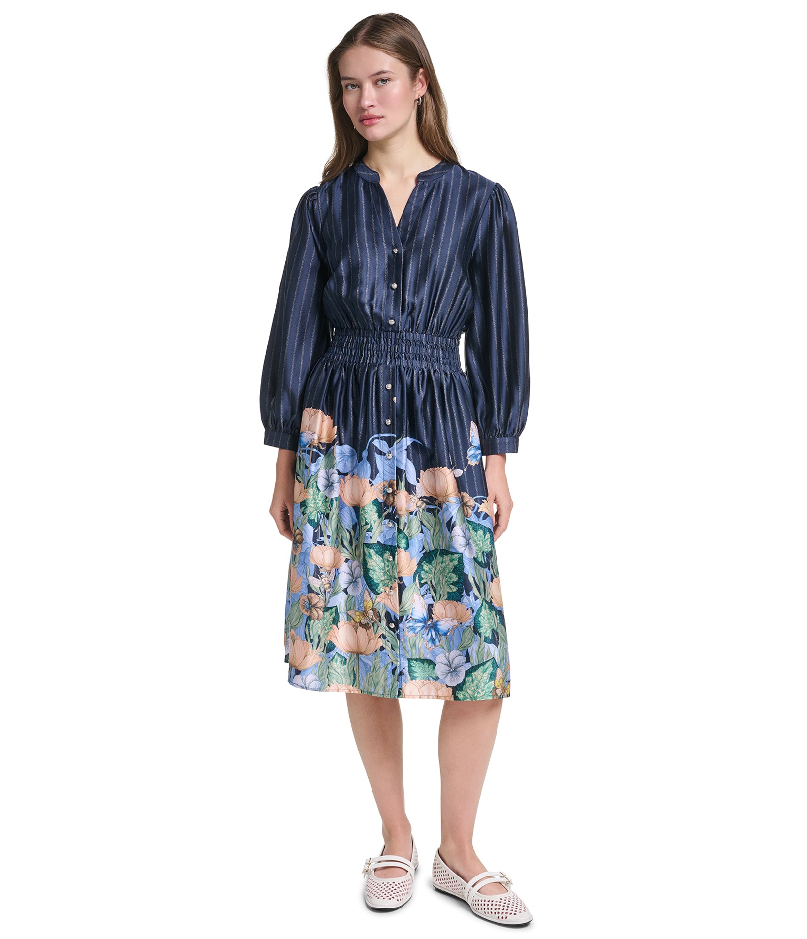FIT AND FLARE FLORAL PRINT DRESS VIEW 1 FIT AND FLARE FLORAL PRINT DRESS VIEW 1