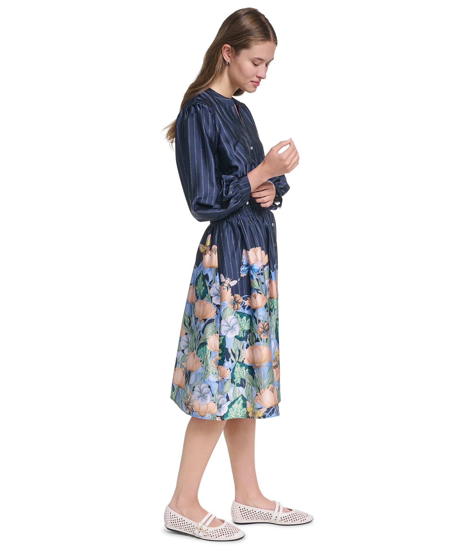 FIT AND FLARE FLORAL PRINT DRESS VIEW 3 FIT AND FLARE FLORAL PRINT DRESS VIEW 3