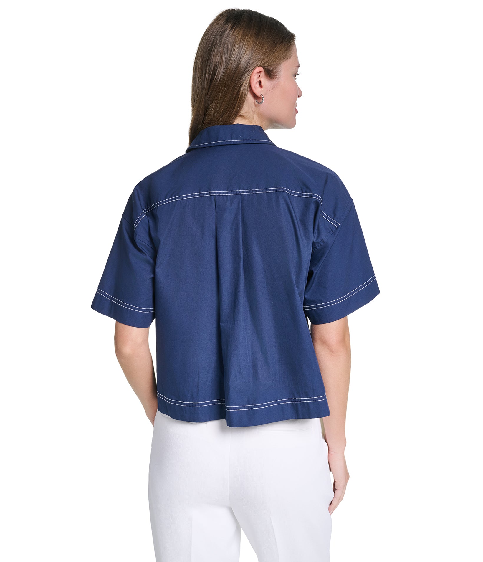 SHORT SLEEVE CROPPED POPLIN BUTTON DOWN VIEW 2 SHORT SLEEVE CROPPED POPLIN BUTTON DOWN VIEW 2